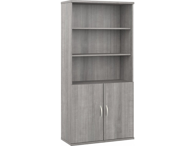Bush Business Furniture Hybrid 73"H 5-Shelf Bookcase with Doors, Platinum Gray Laminated Wood (HYB024PG)