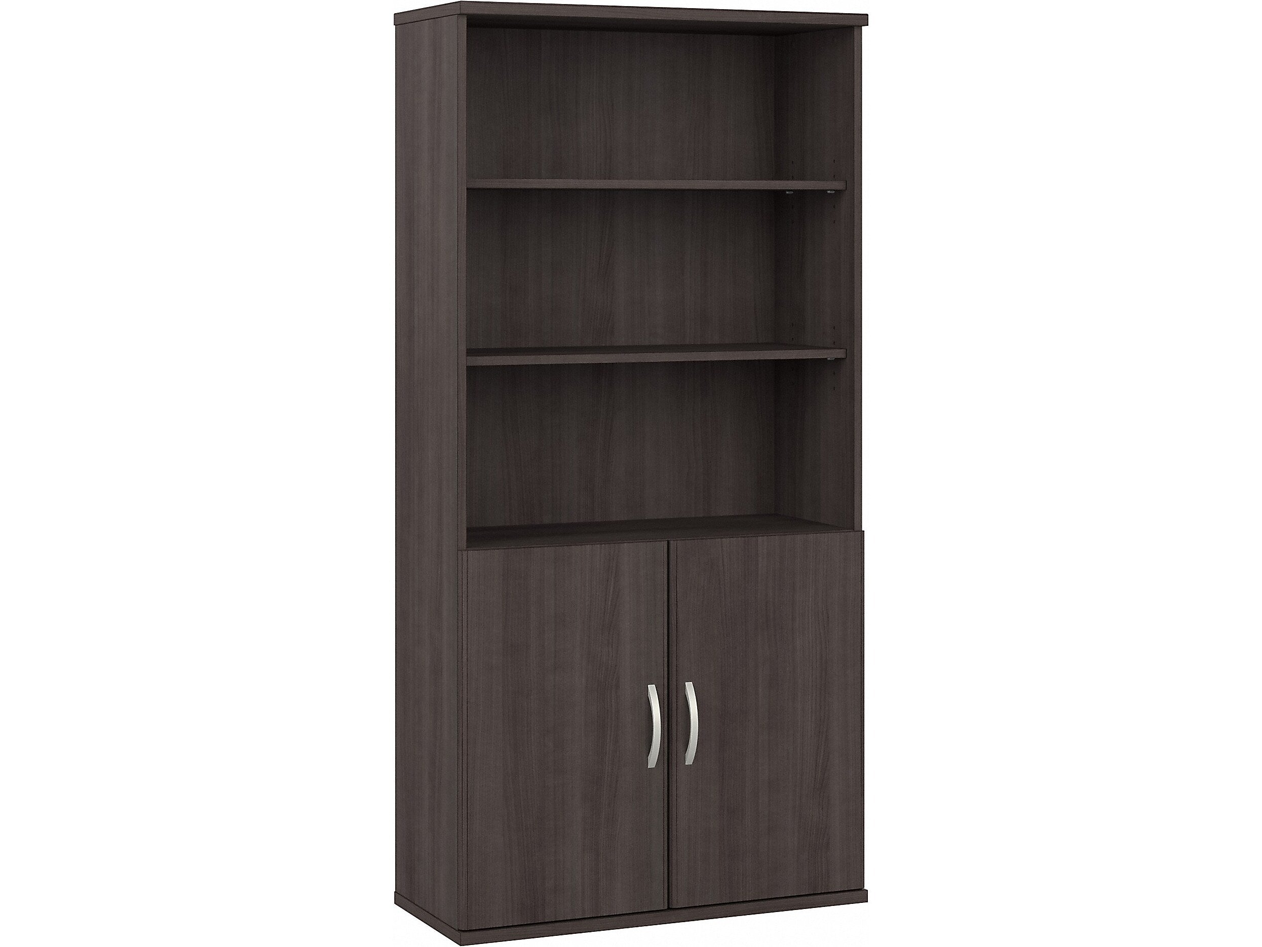 Bush Business Furniture Hybrid 73"H 5-Shelf Bookcase with Doors, Storm Gray Laminated Wood (HYB024SG)