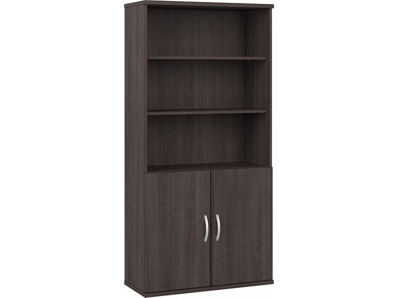 Bush Business Furniture Hybrid 73"H 5-Shelf Bookcase with Doors, Storm Gray Laminated Wood (HYB024SG)