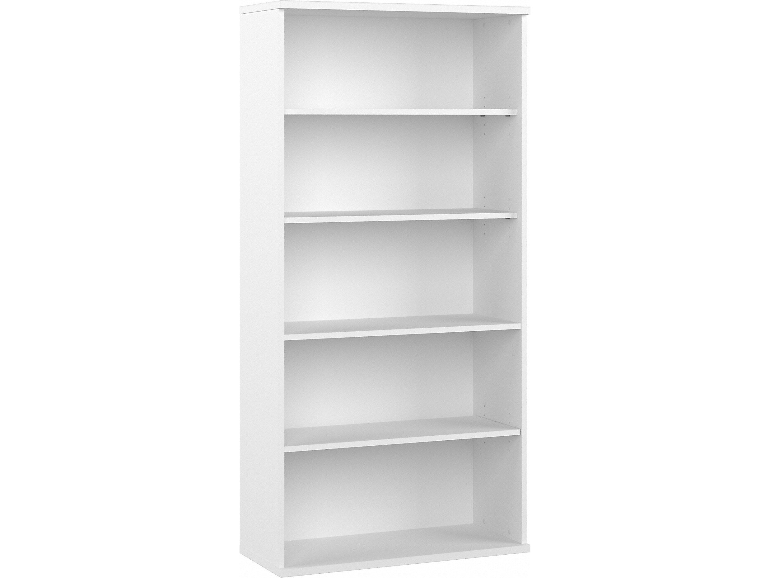 Bush Business Furniture Hybrid 73"H 5-Shelf Bookcase with Adjustable Shelves, White Laminated Wood (HYB136WH-Z)