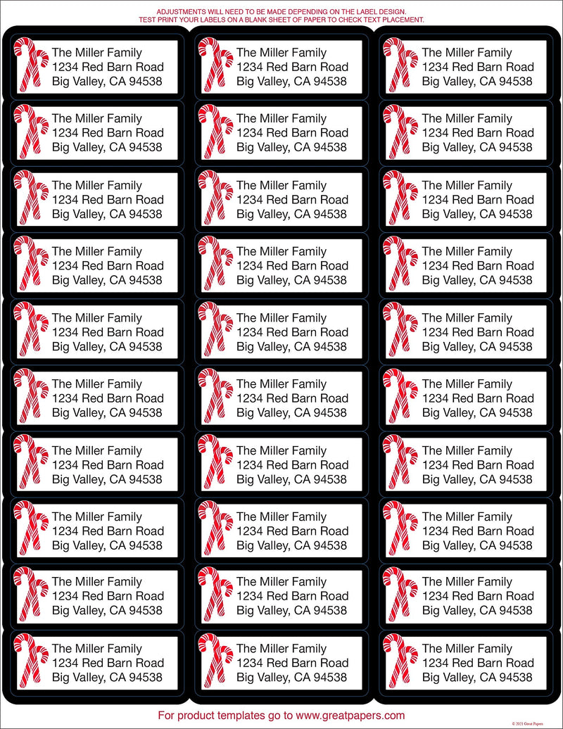 Great Papers Candy Cane Christmas Address Label, White/Red/Black, 120/Pack (2021101)