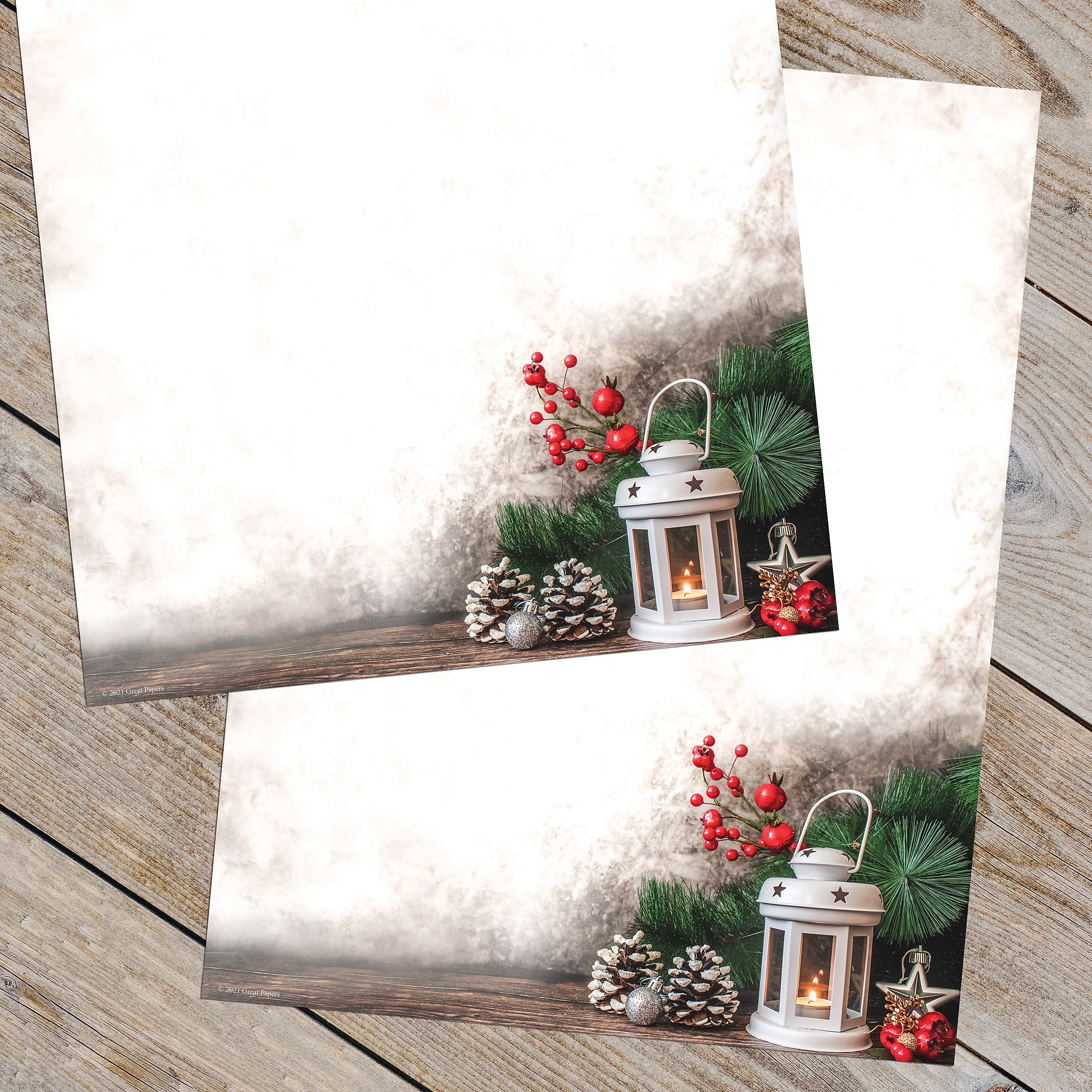 Great Papers Lantern Greetings with Candle and Pine Christmas Letterhead, Multicolor, 50/Pack (2021108)