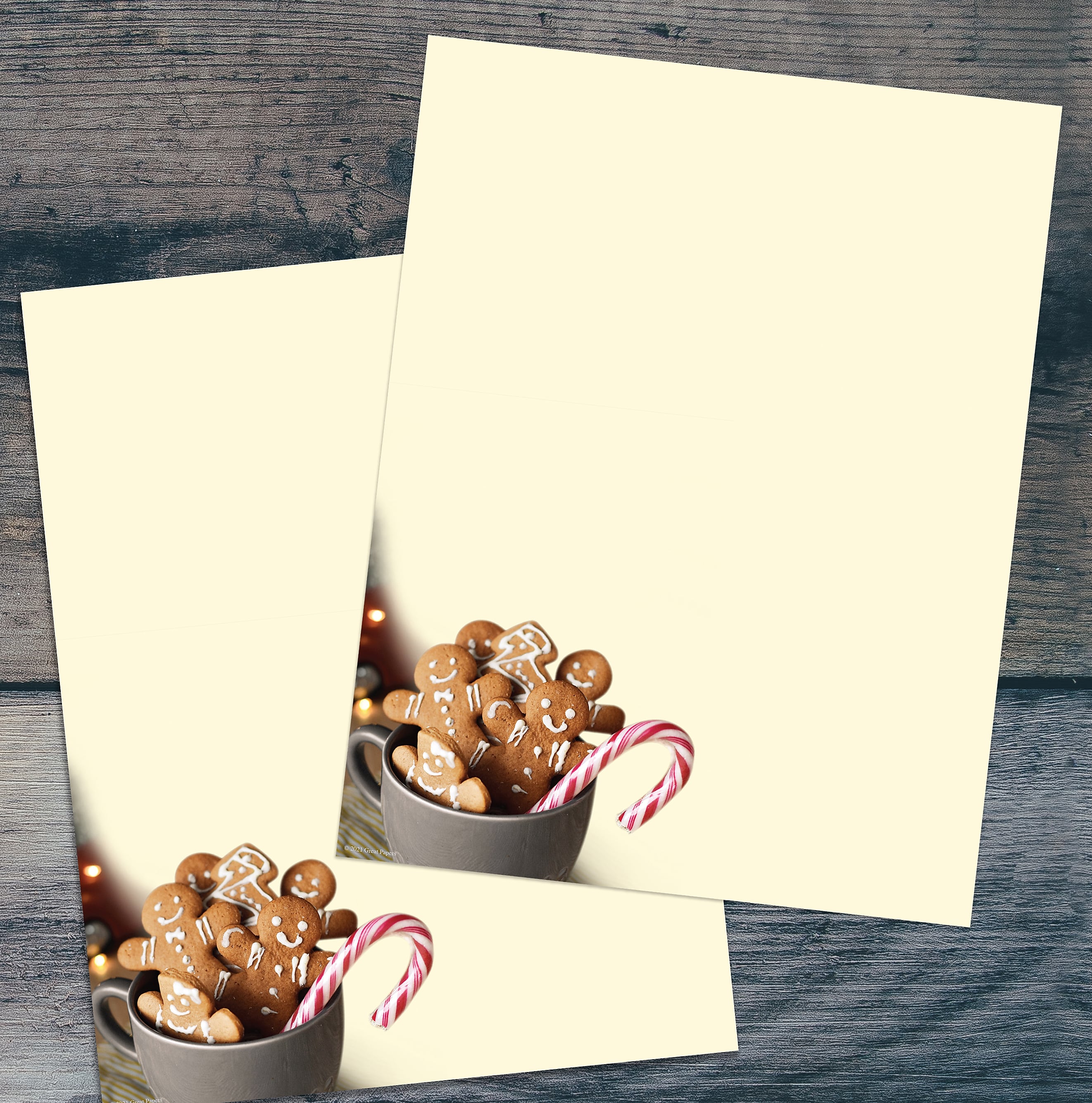 Great Papers Cup of Cheer Candy Cane and Gingerbread Cookies Christmas Letterhead, Multicolor, 50/Pack (2021109)