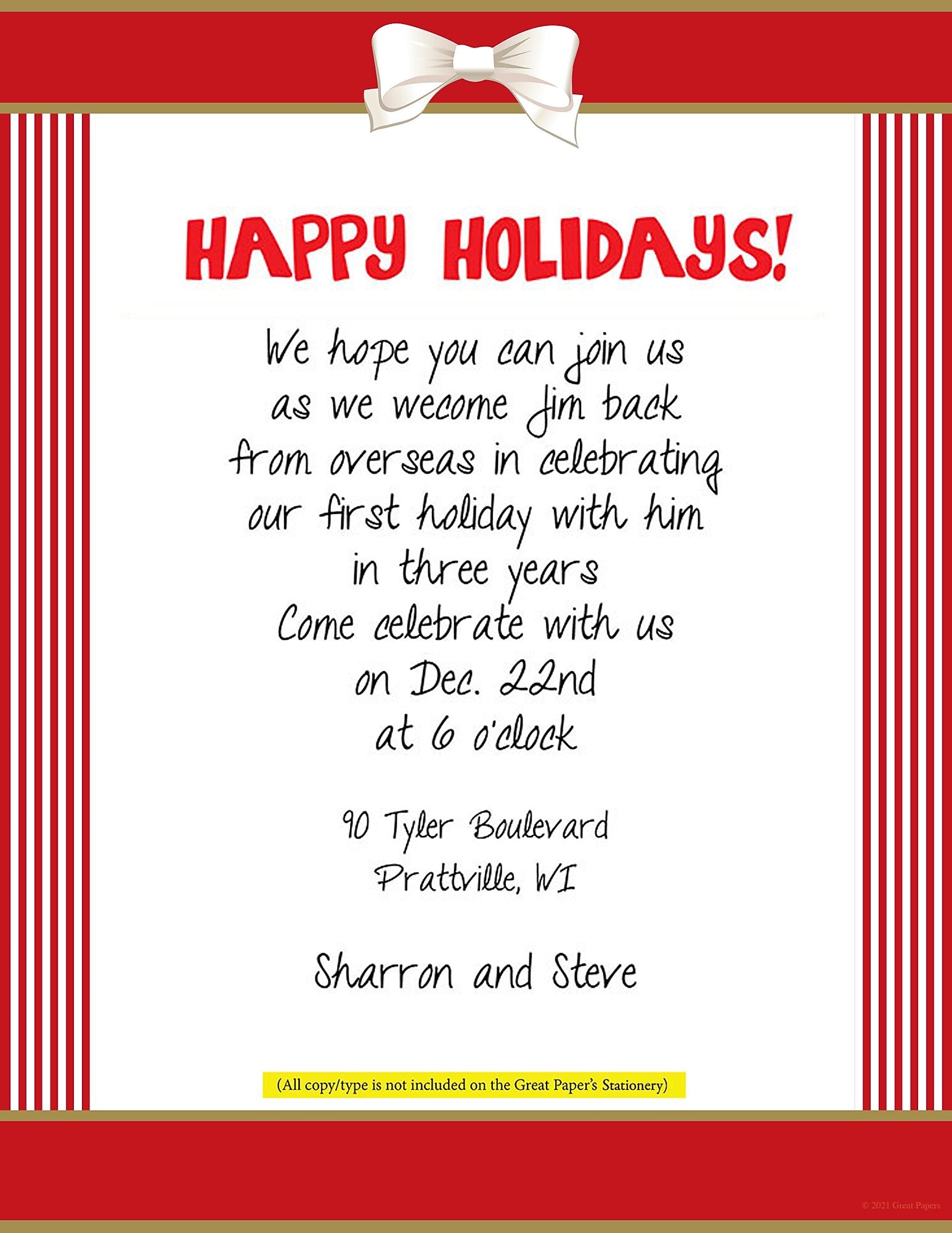 Great Papers Red Ribbon with Bow Holiday Letterhead, Red/White, 50/Pack (2021113)