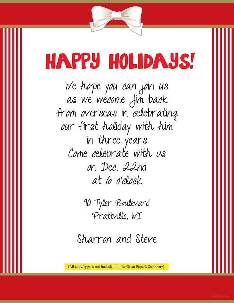Great Papers Red Ribbon with Bow Holiday Letterhead, Red/White, 50/Pack (2021113)