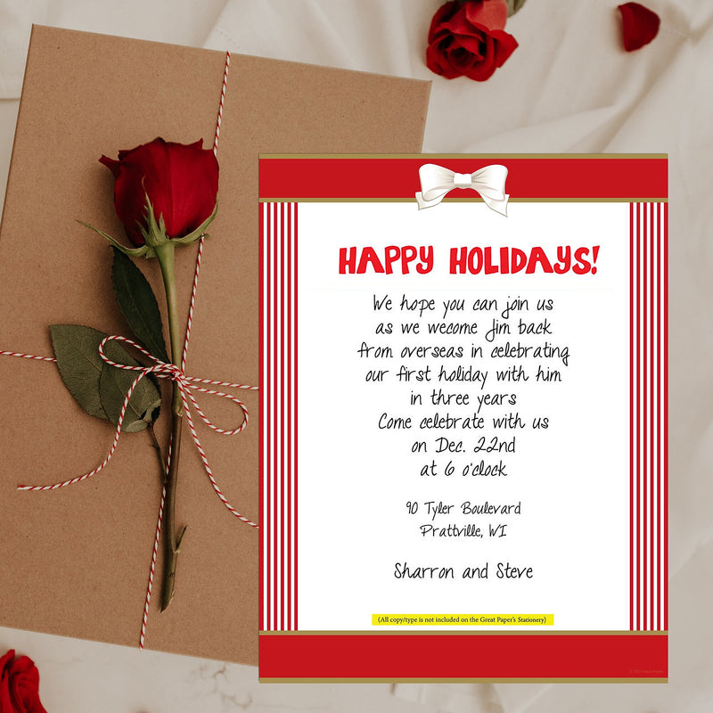 Great Papers Red Ribbon with Bow Holiday Letterhead, Red/White, 50/Pack (2021113)