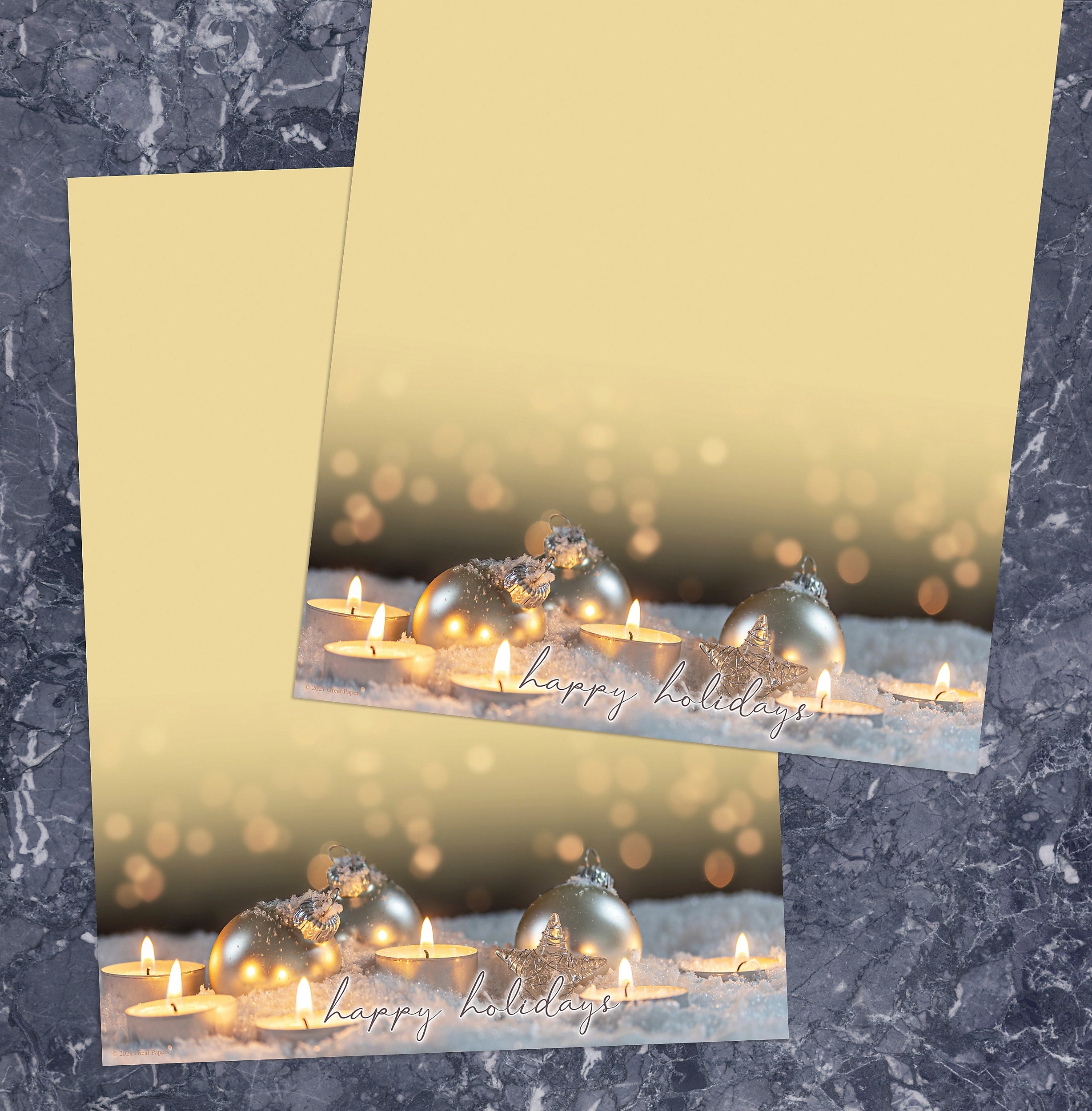 Great Papers Glow Candles & Ornaments Christmas Letterhead, Beige/Gold/Gray, 50/Pack (2021116)