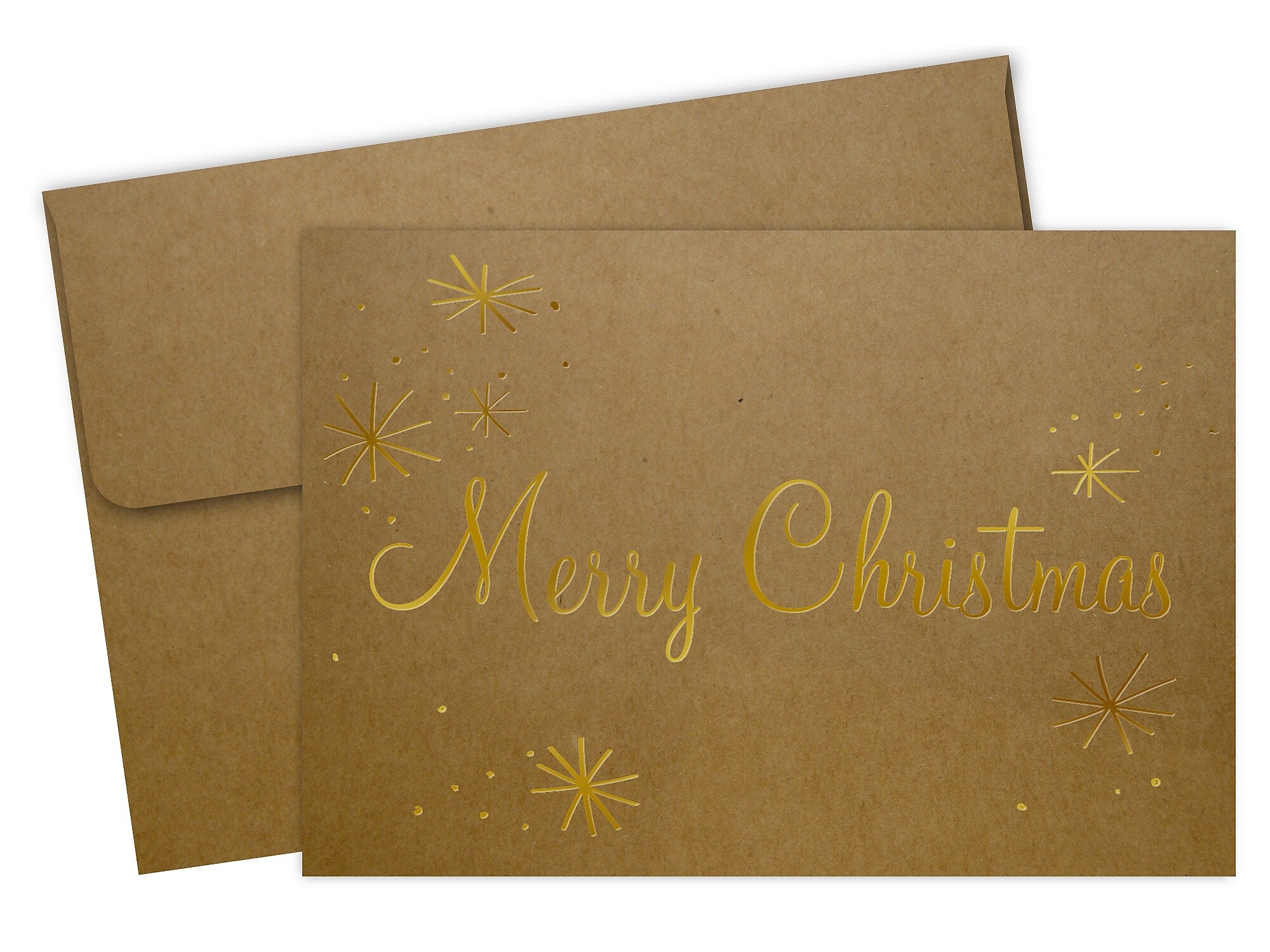 Great Papers Merry Christmas Notecard with Envelope, 4.88" x 3.38", Gold Foil/Kraft, 50/Pack (2021138)