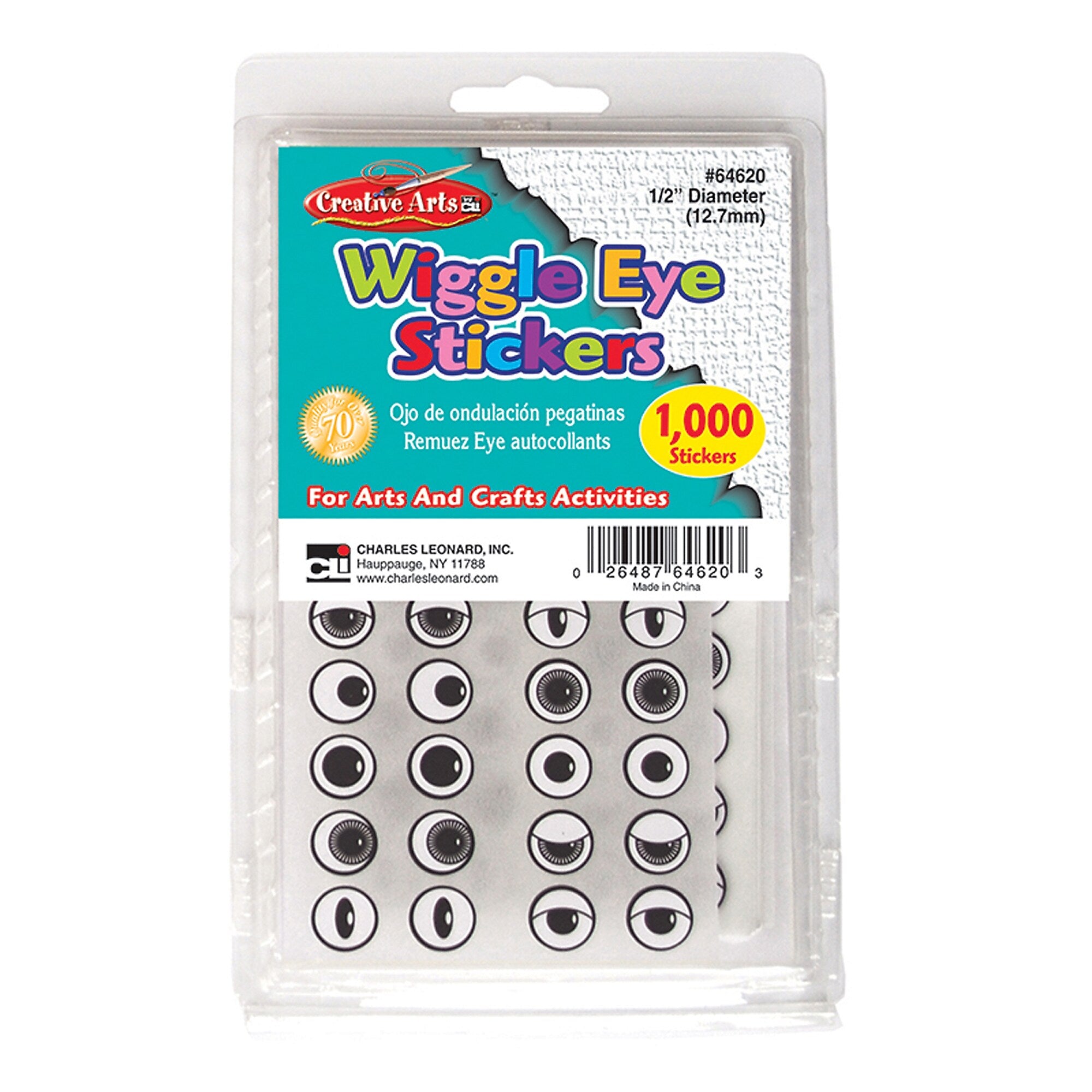 Charles Leonard Wiggle Eyes Stickers, Black, 1000/Pack, 3 Packs/Bundle (CHL64620-3)