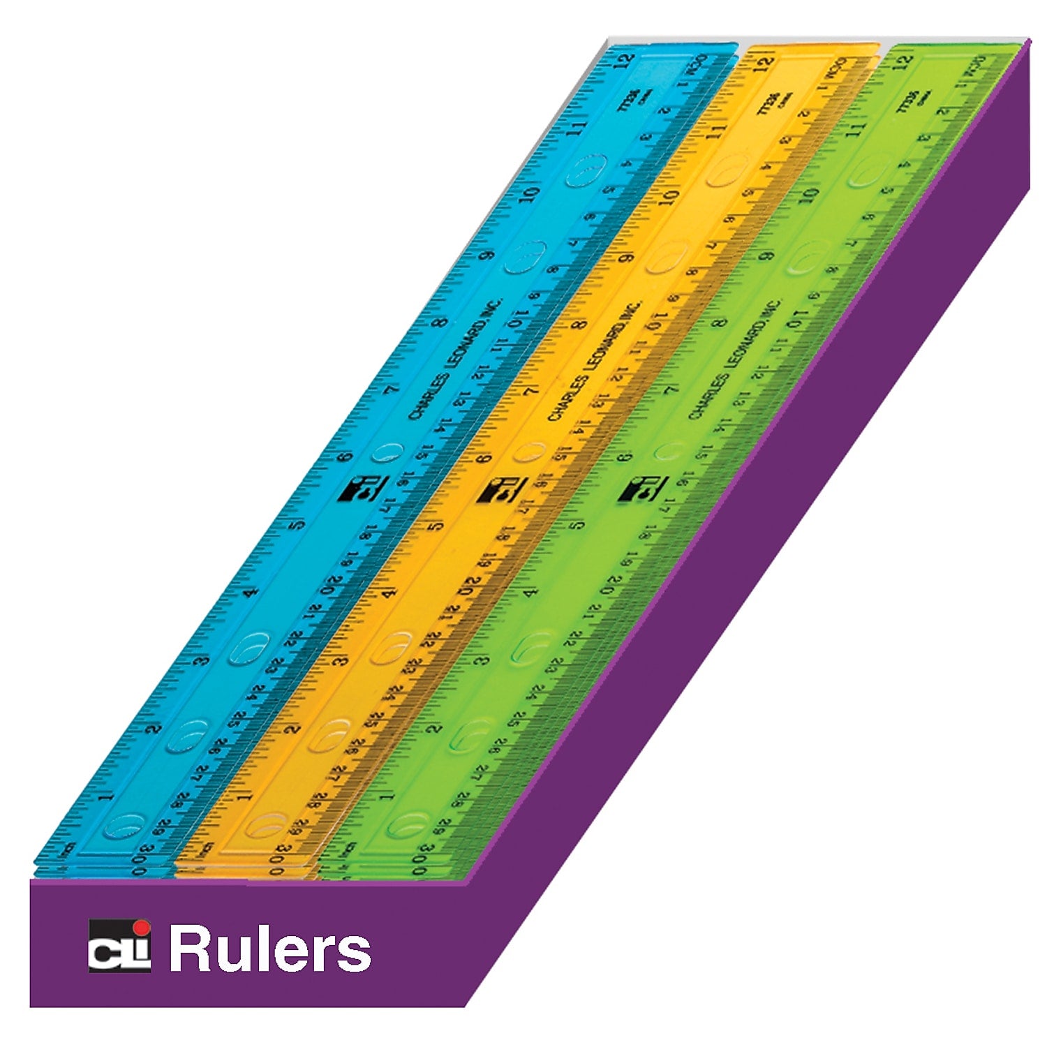 Charles Leonard 12" Plastic Ruler, Translucent Assorted Colors, Pack of 36 (CHL80336ST)