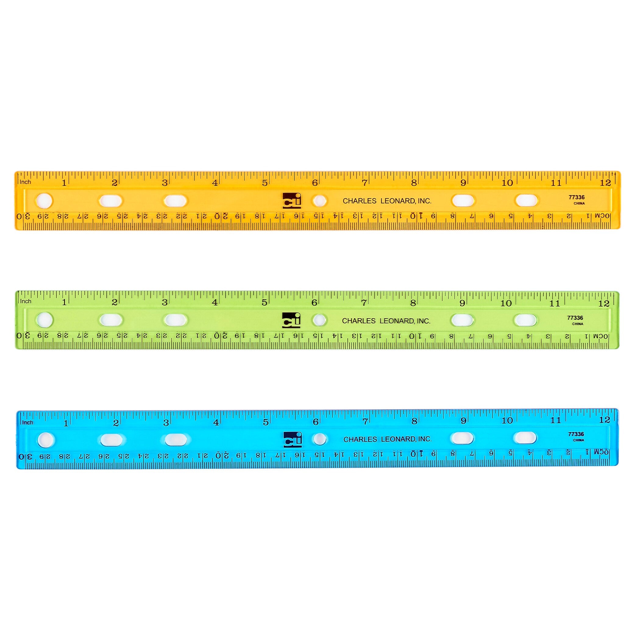 Charles Leonard 12" Plastic Ruler, Translucent Assorted Colors, Pack of 36 (CHL80336ST)
