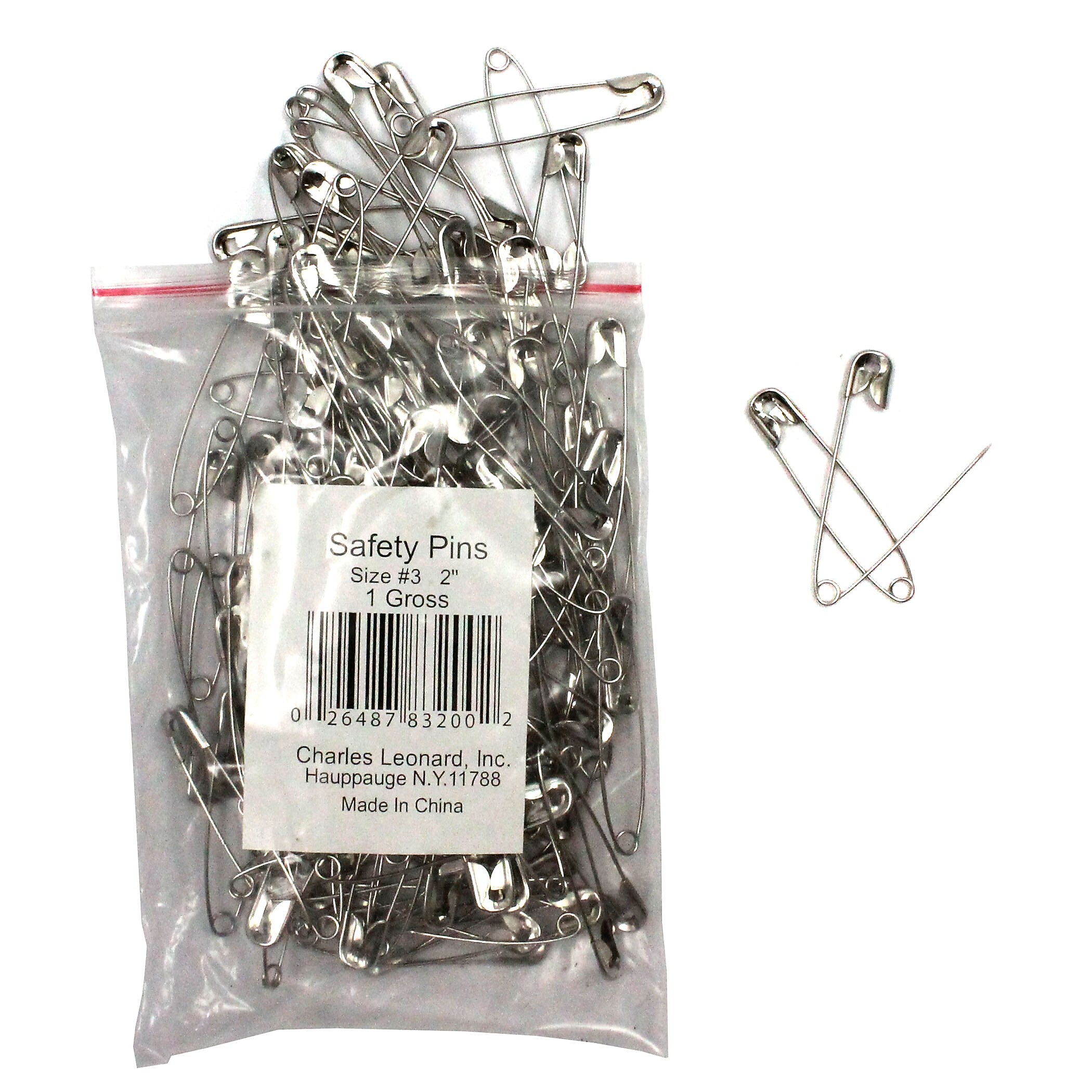Charles Leonard 2" Safety Pins, Silver, 144 Per Pack, 5 Packs (CHL83200-5)