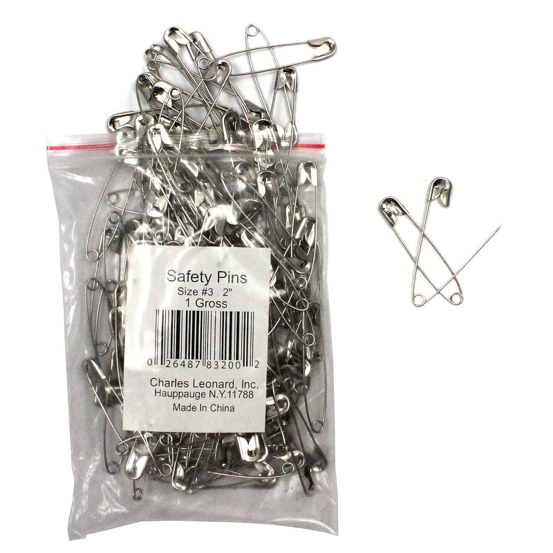 Charles Leonard 2" Safety Pins, Silver, 144 Per Pack, 5 Packs (CHL83200-5)