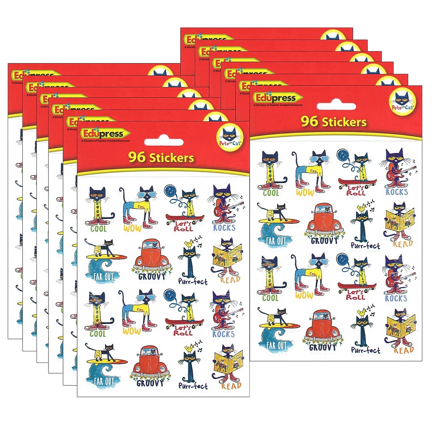 Edupress Pete the Cat Stickers, 1", 96 Per Pack, 12 Packs (EP-63935-12)