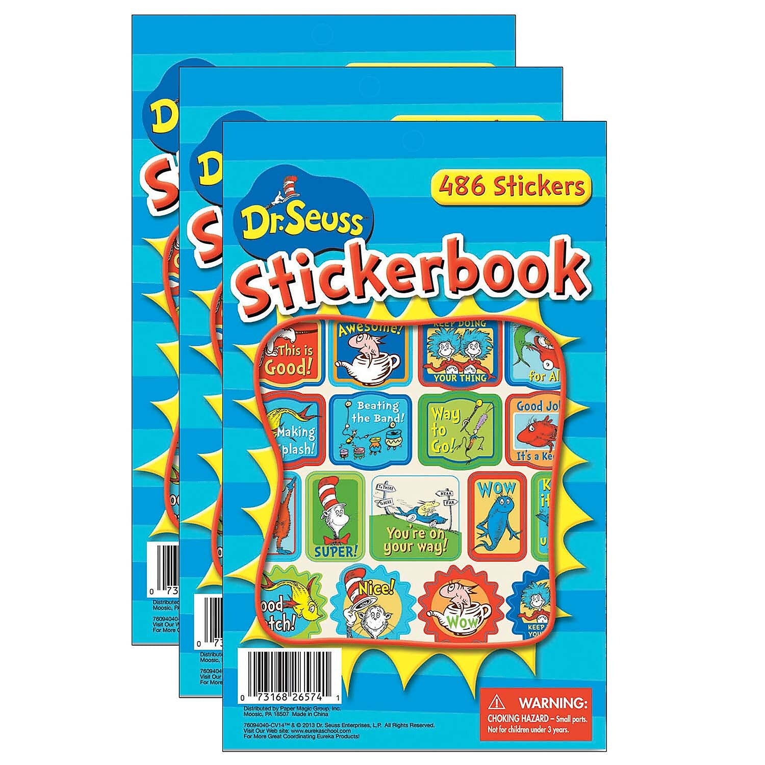 Eureka Dr. Seuss Awesome Sticker Book, 486 Stickers Per Pack, Pack of 3 (EU-609404-3)