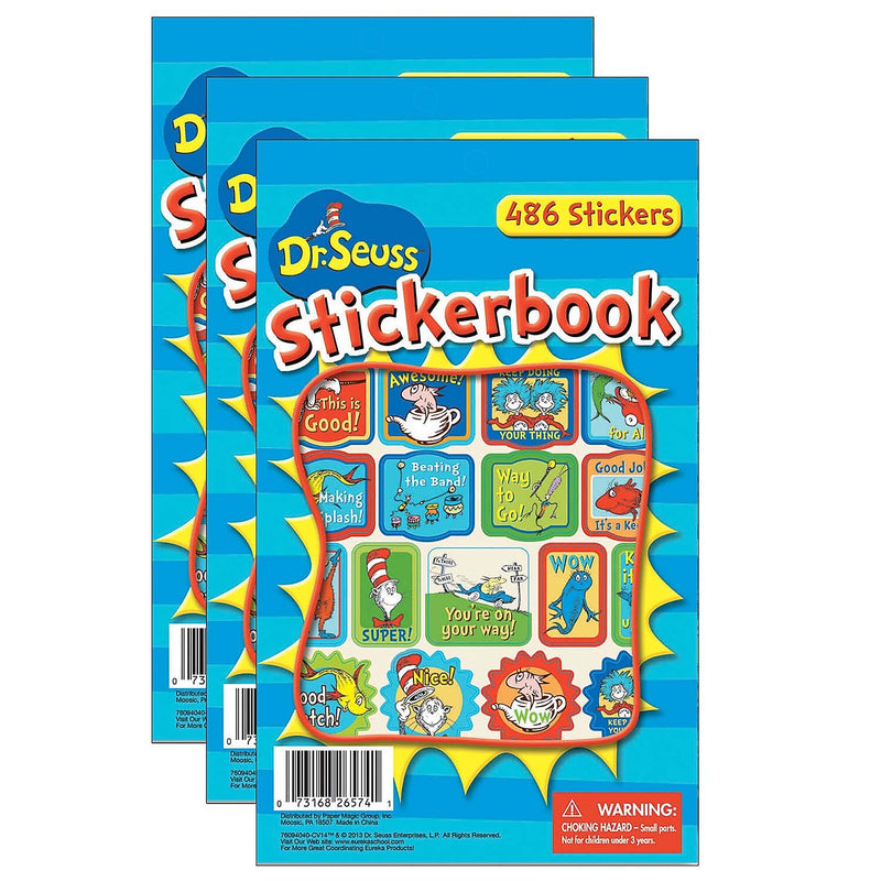 Eureka Dr. Seuss Awesome Sticker Book, 486 Stickers Per Pack, Pack of 3 (EU-609404-3)