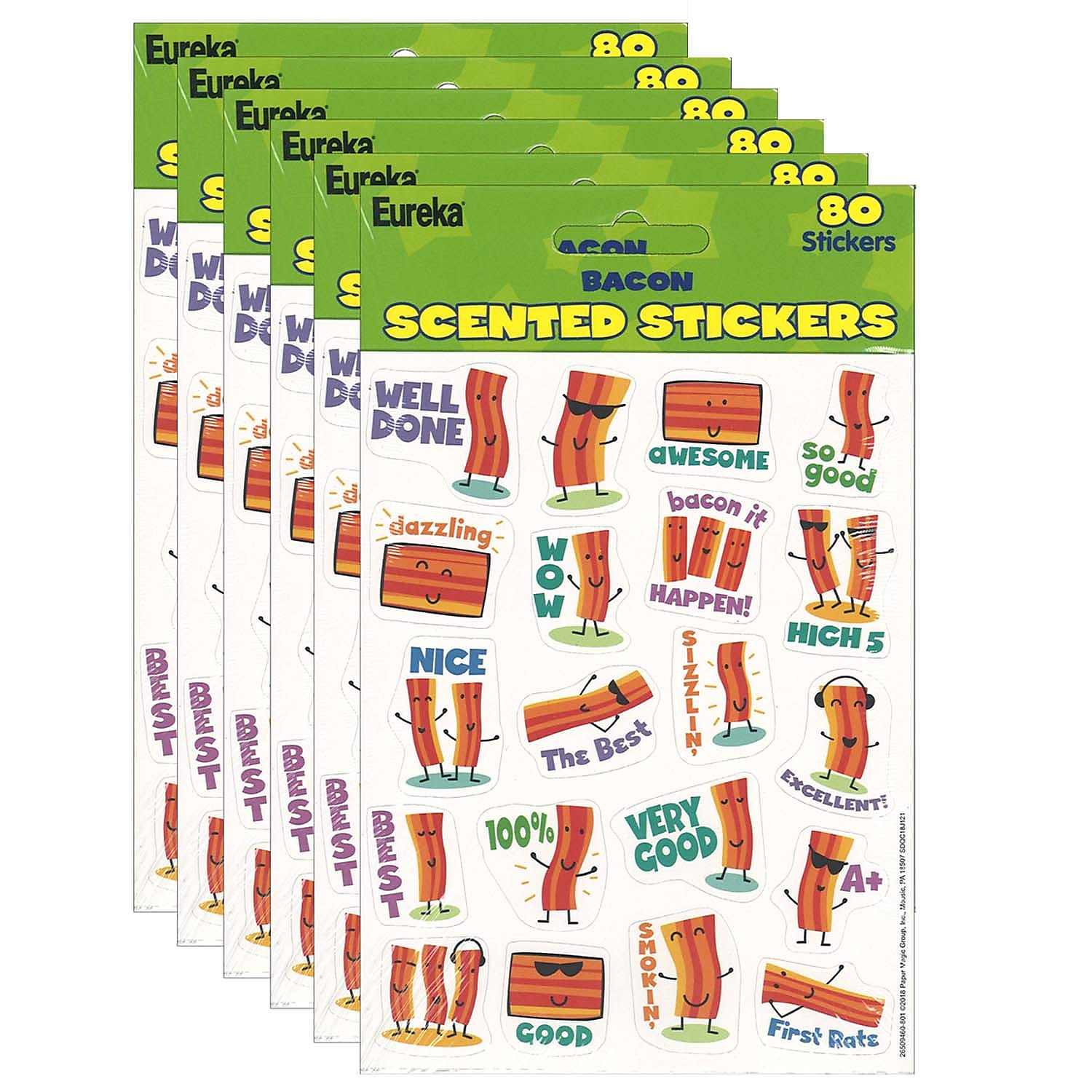 Eureka Bacon Scented Stickers, 80 Per Pack, 6 Packs (EU-650946-6)