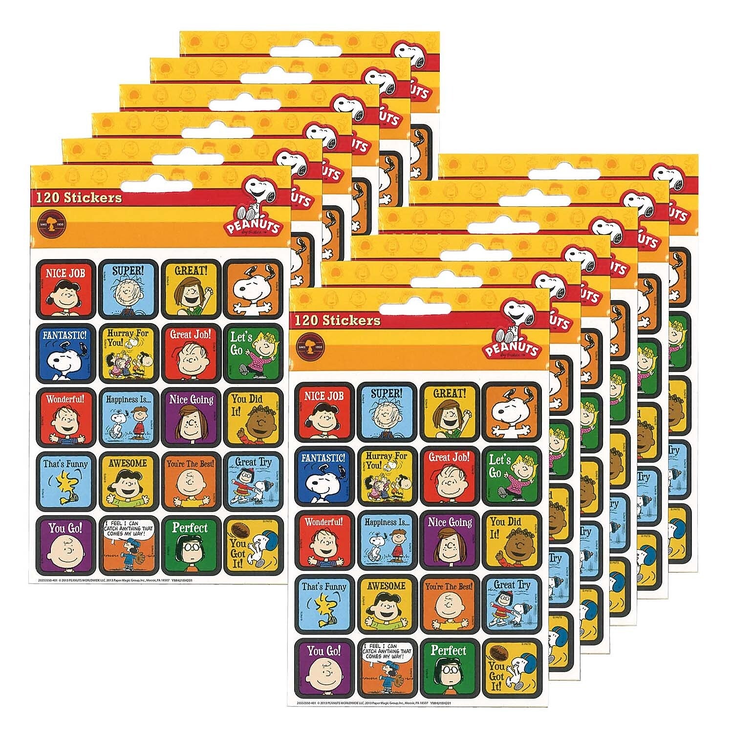 Eureka Peanuts Motivational Theme Stickers, 120 Per Pack, 12 Packs (EU-655055-12)