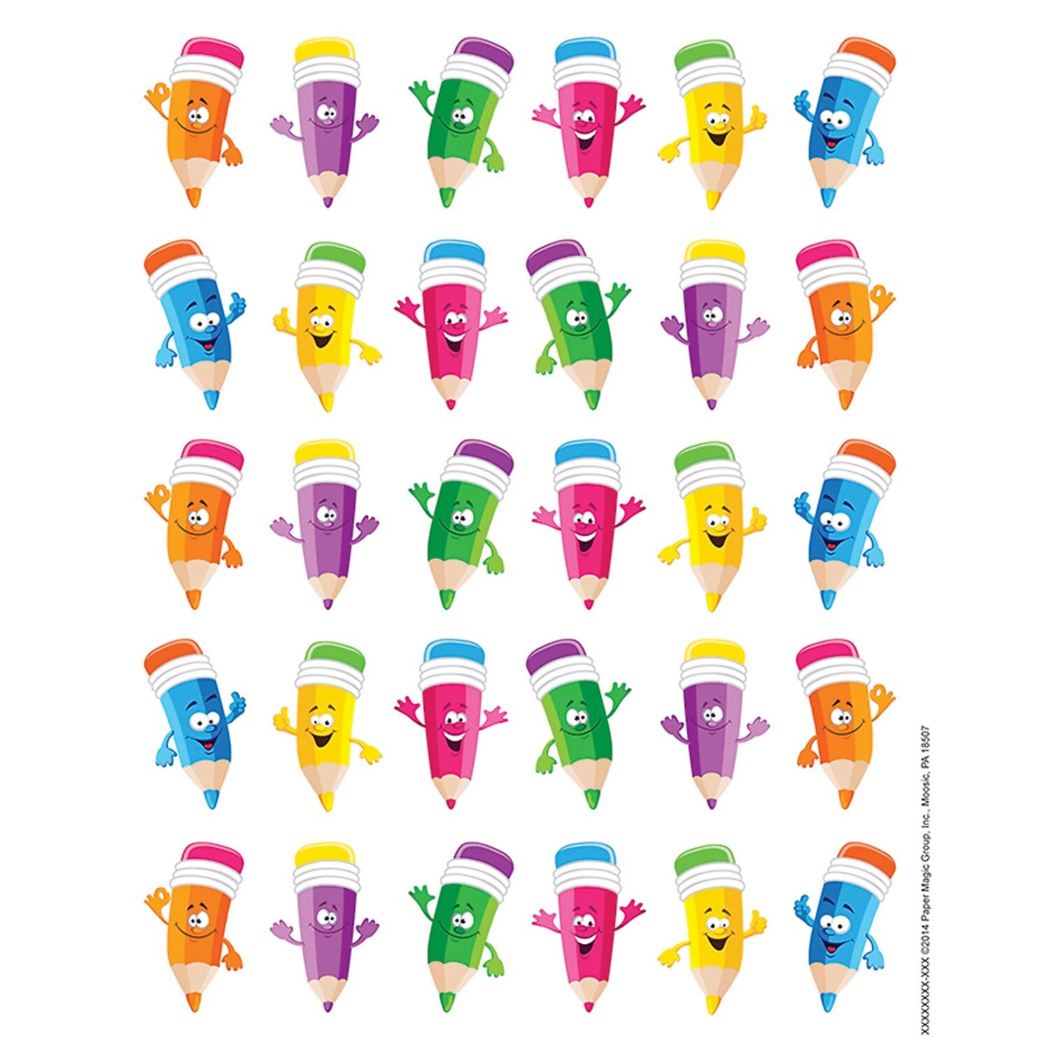 Eureka Pencil Smiley Faces Theme Stickers, 120 Per Pack, 12 Packs (EU-655068-12)
