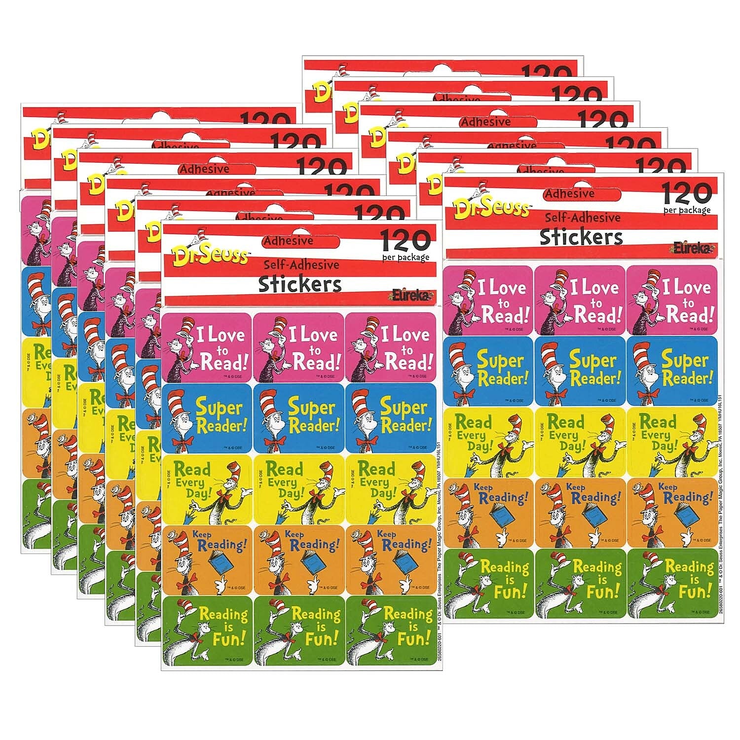 Eureka Cat in the Hat Reading Success Stickers, 120 Per Pack, 12 Packs (EU-658022-12)