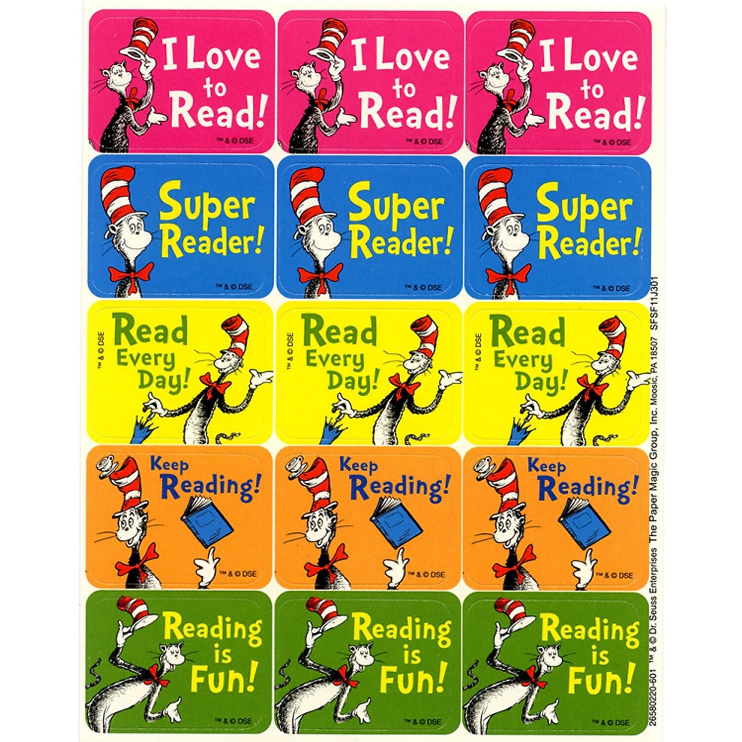 Eureka Cat in the Hat Reading Success Stickers, 120 Per Pack, 12 Packs (EU-658022-12)