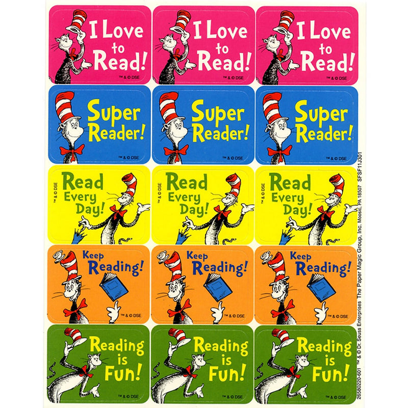 Eureka Cat in the Hat Reading Success Stickers, 120 Per Pack, 12 Packs (EU-658022-12)