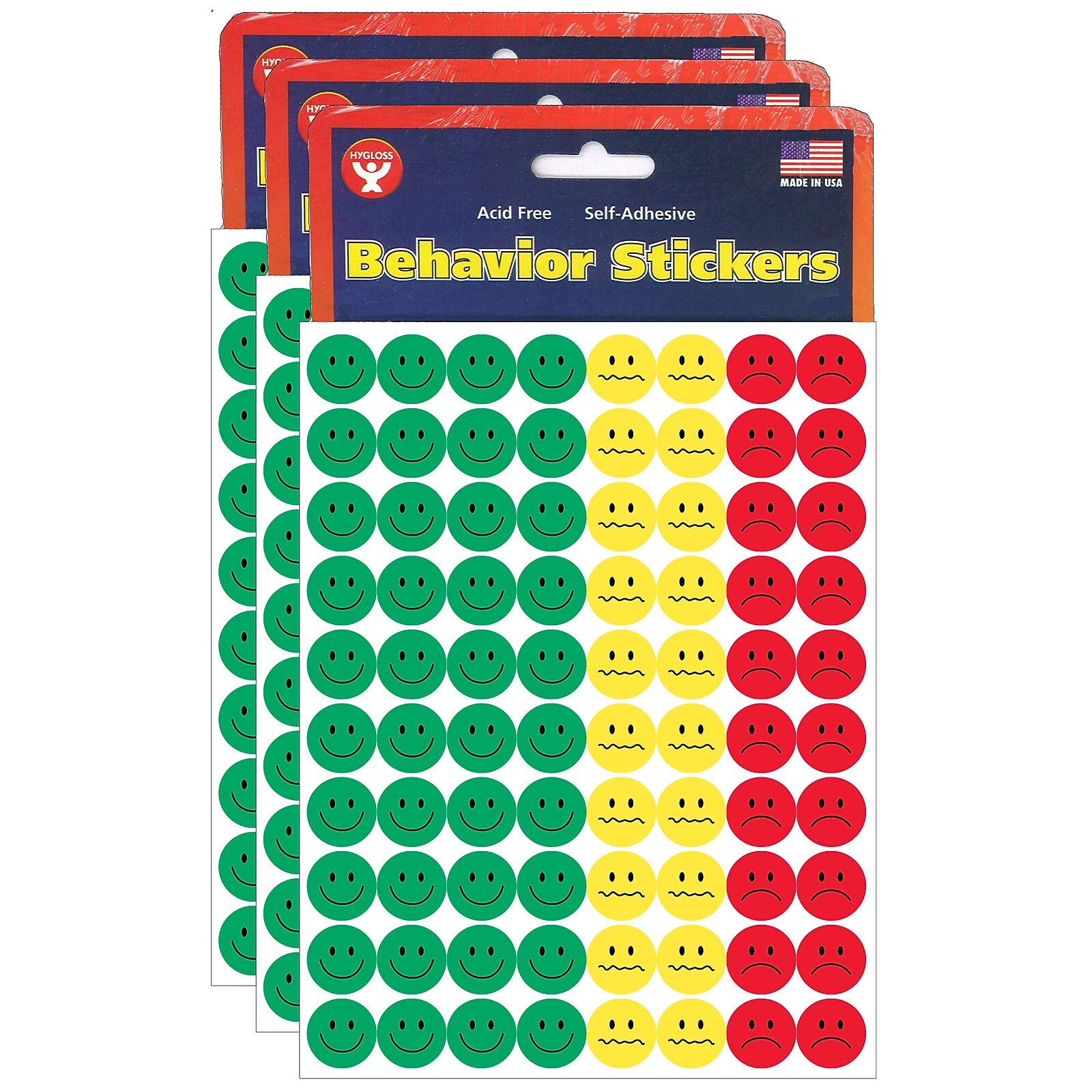 Hygloss Behavior Stickers, 0.5", 1,200 Per Pack, 3 Packs (HYG41225-3)