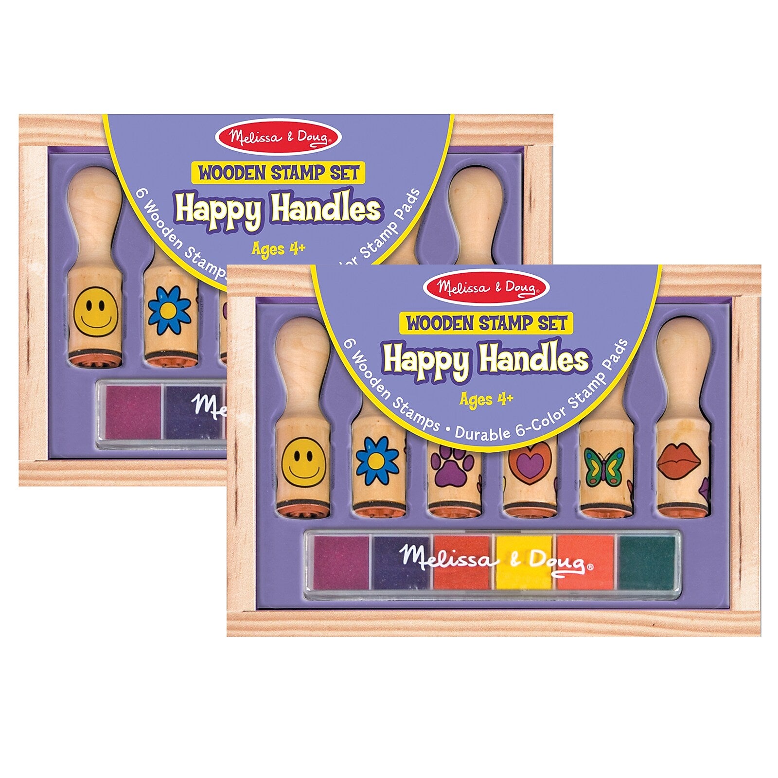 Melissa & Doug Happy Handle Wooden Stamp Set, Multicolored, 2/Bundle (LCI2407-2)