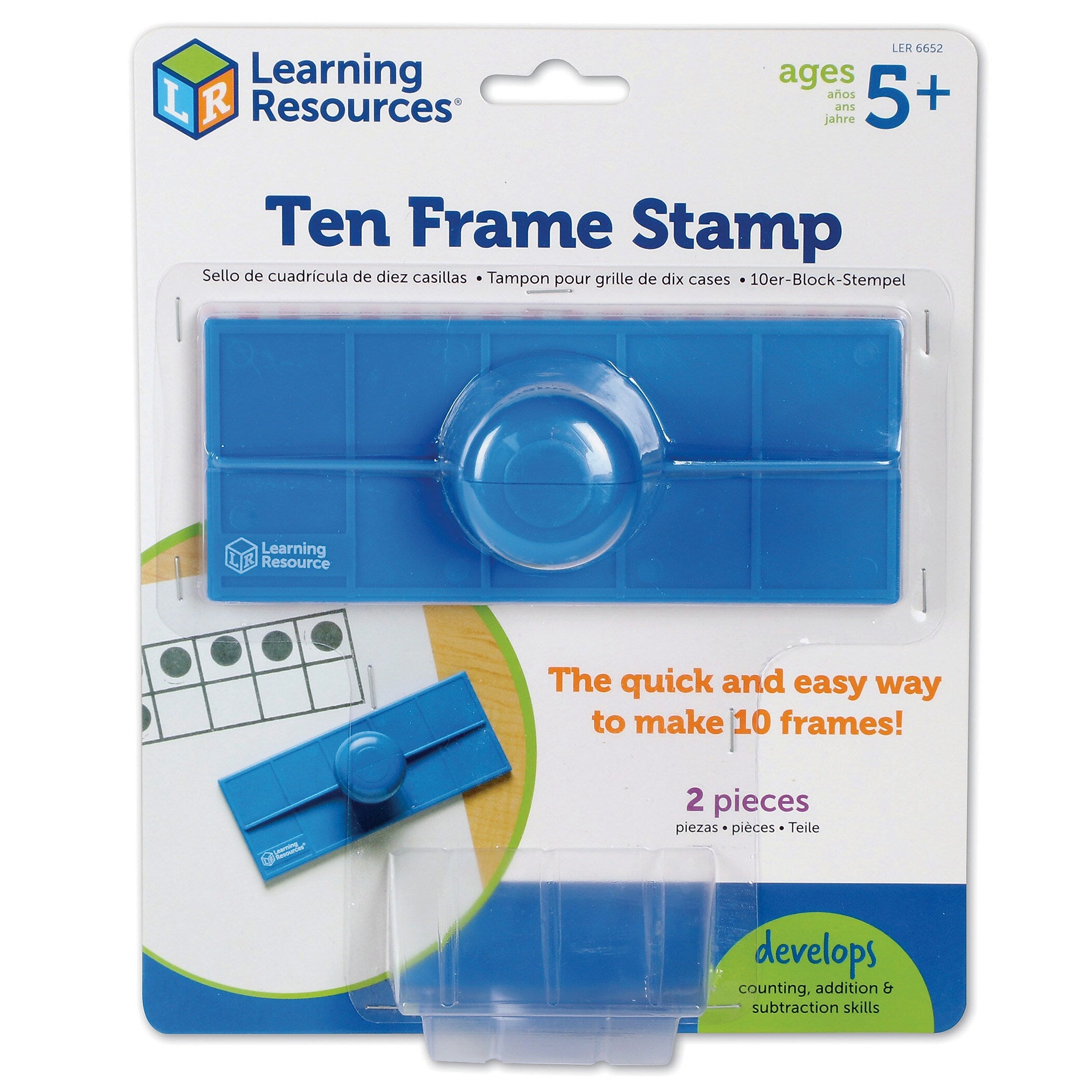 Learning Resources Washable Ten Frame Stamp, Blue, 3/Bundle (LER6652-3)
