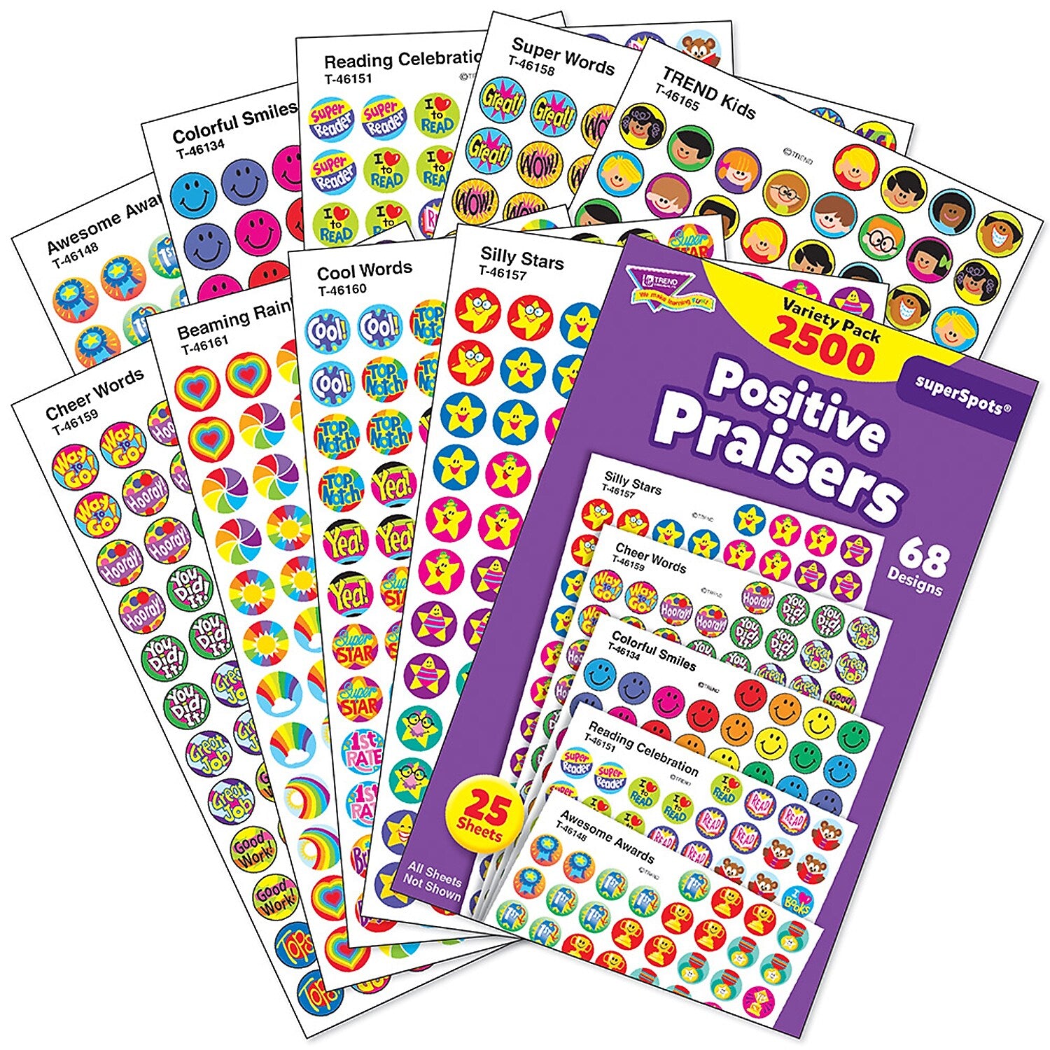 TREND Positive Praisers superSpots Stickers Variety Pack, 2500 Per Pack, 3 Packs (T-1945-3)