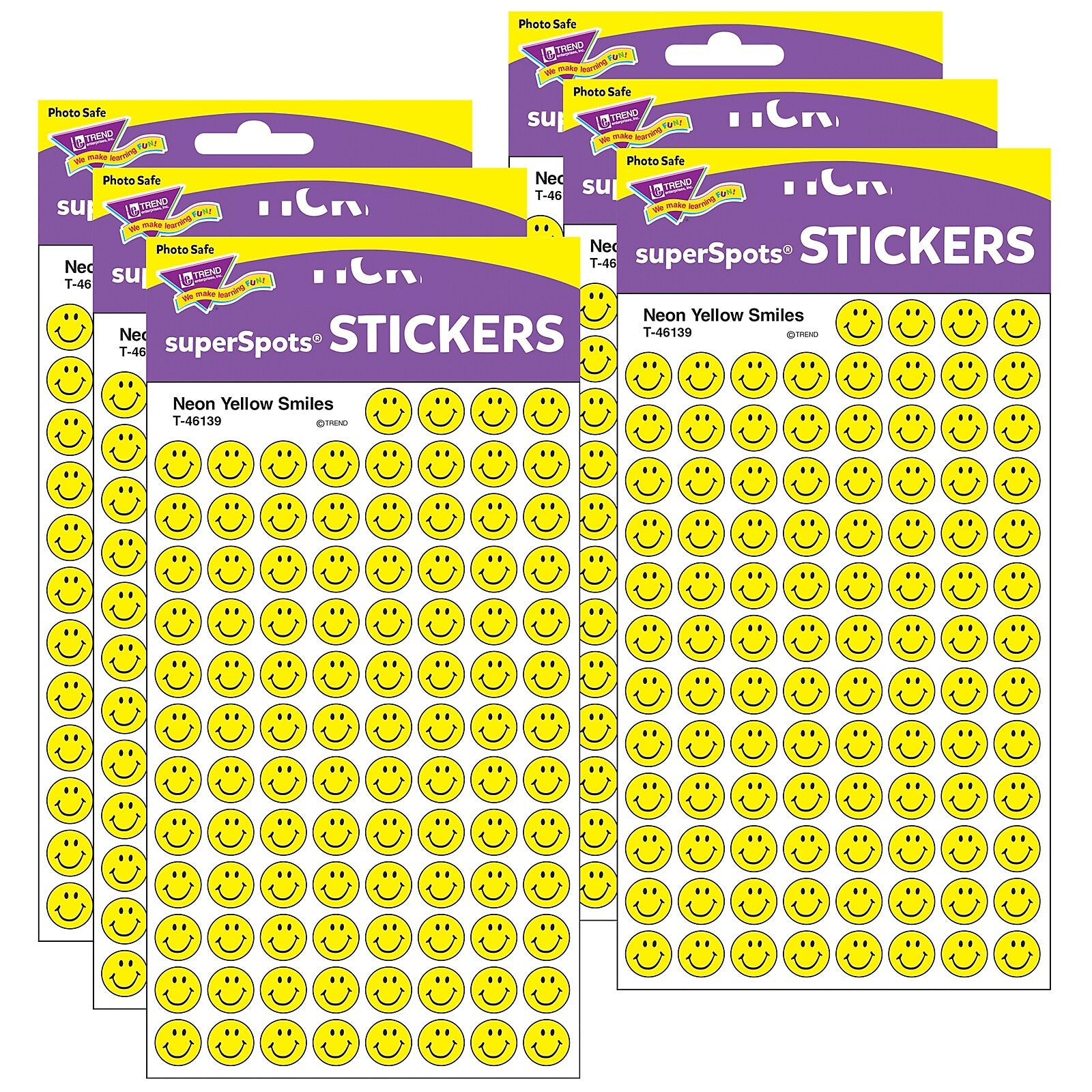 TREND Neon Yellow Smiles superSpots Stickers, 800 Per Pack, 6 Packs (T-46139-6)