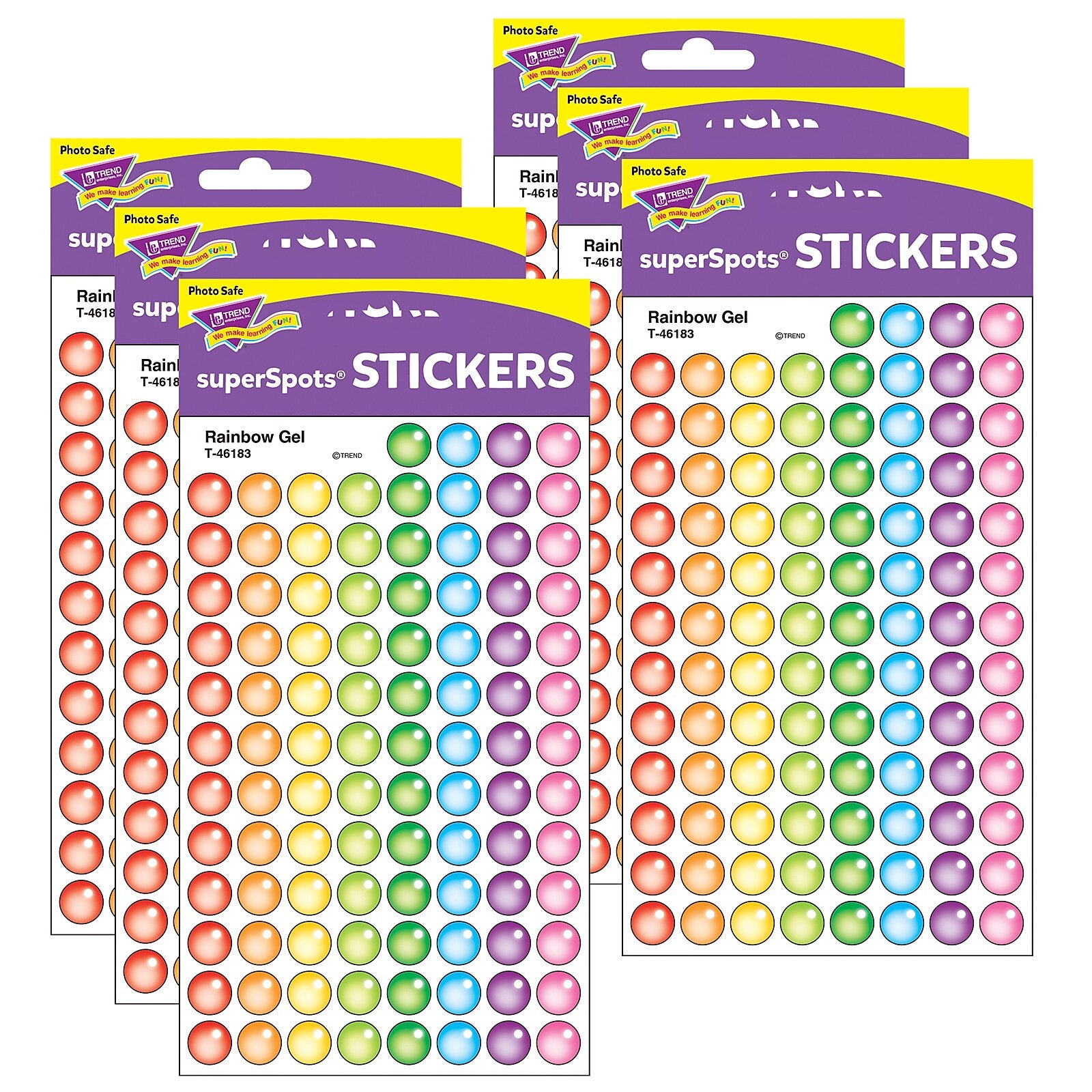 TREND Rainbow Gel superSpots Stickers, 800 Per Pack, 6 Packs (T-46183-6)