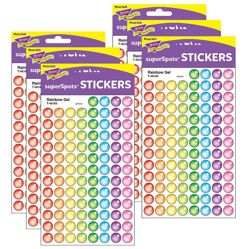 TREND Rainbow Gel superSpots Stickers, 800 Per Pack, 6 Packs (T-46183-6)