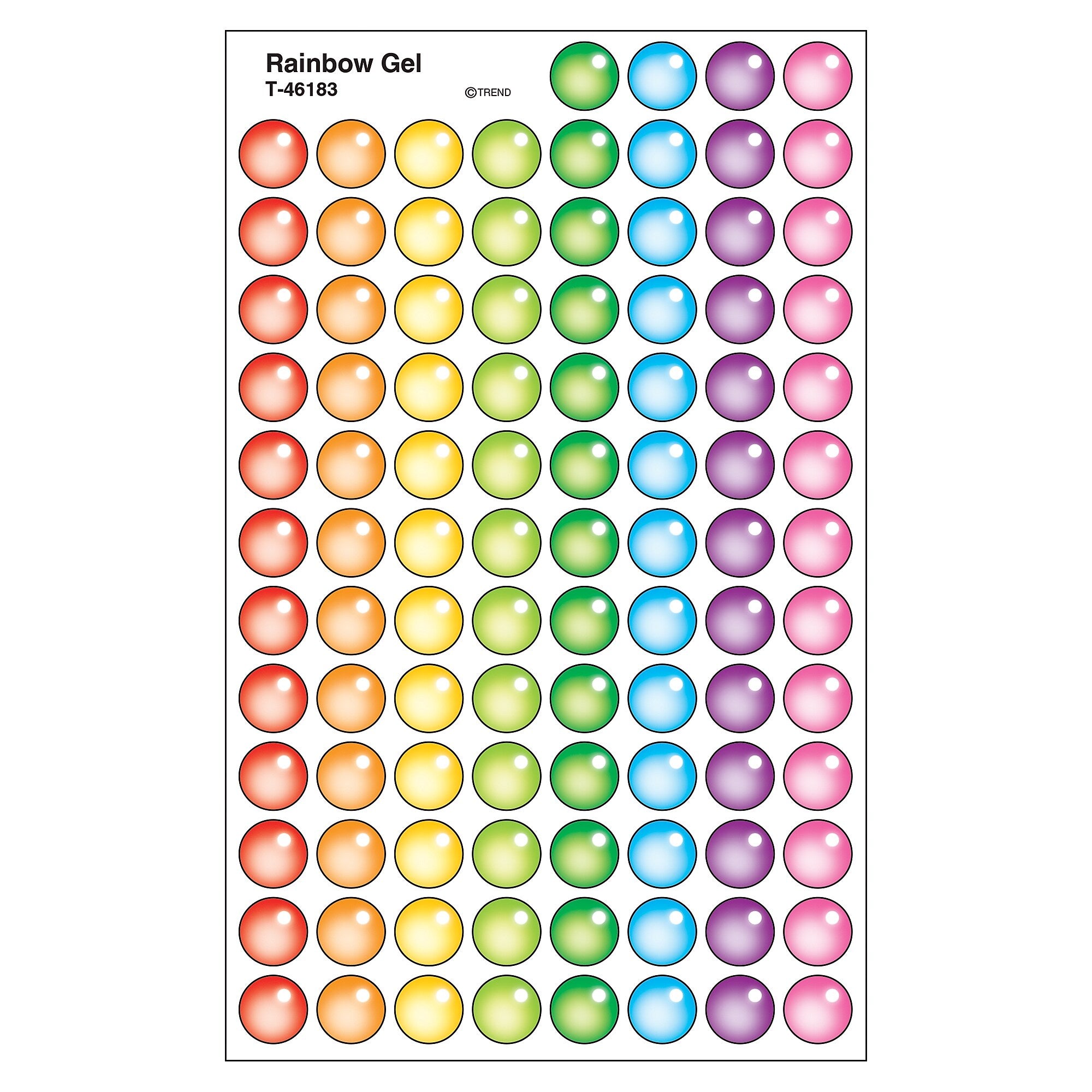 TREND Rainbow Gel superSpots Stickers, 800 Per Pack, 6 Packs (T-46183-6)