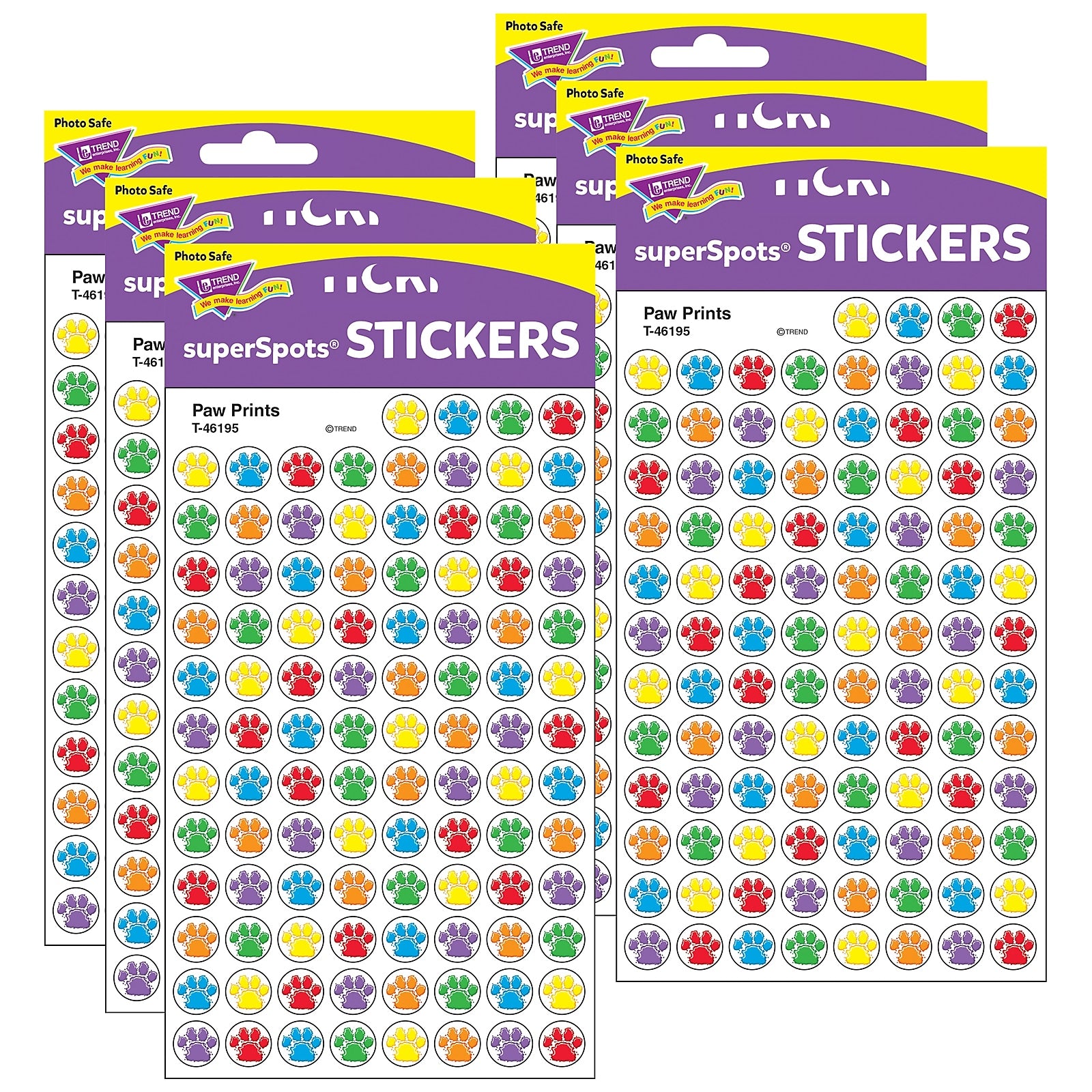 TREND Paw Prints superSpots Stickers, 800 Per Pack, 6 Packs (T-46195-6)