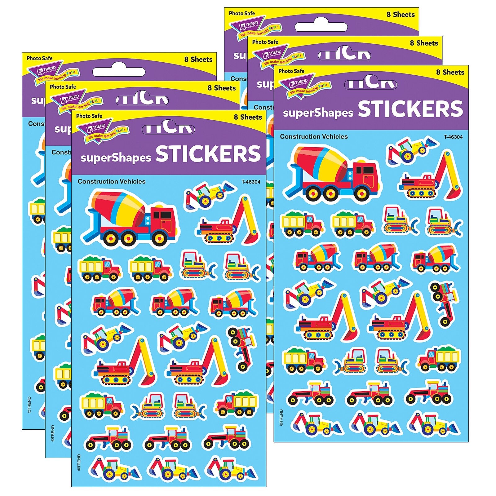 TREND Construction Vehicles superShapes Stickers-Large, 200 Per Pack, 6 Packs (T-46304-6)