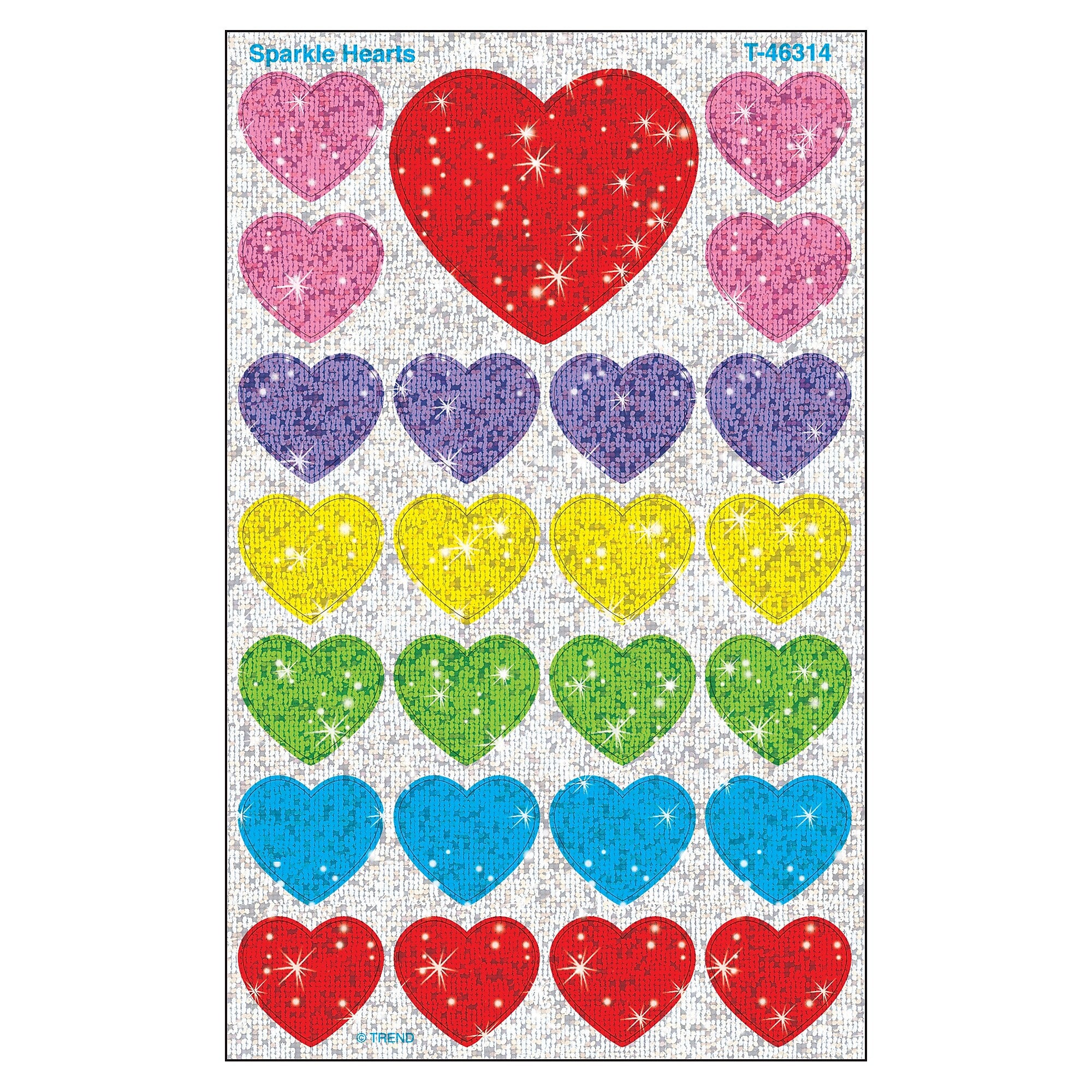 TREND Sparkle Hearts superShapes Stickers-Sparkle, 100 Per Pack, 6 Packs (T-46314-6)