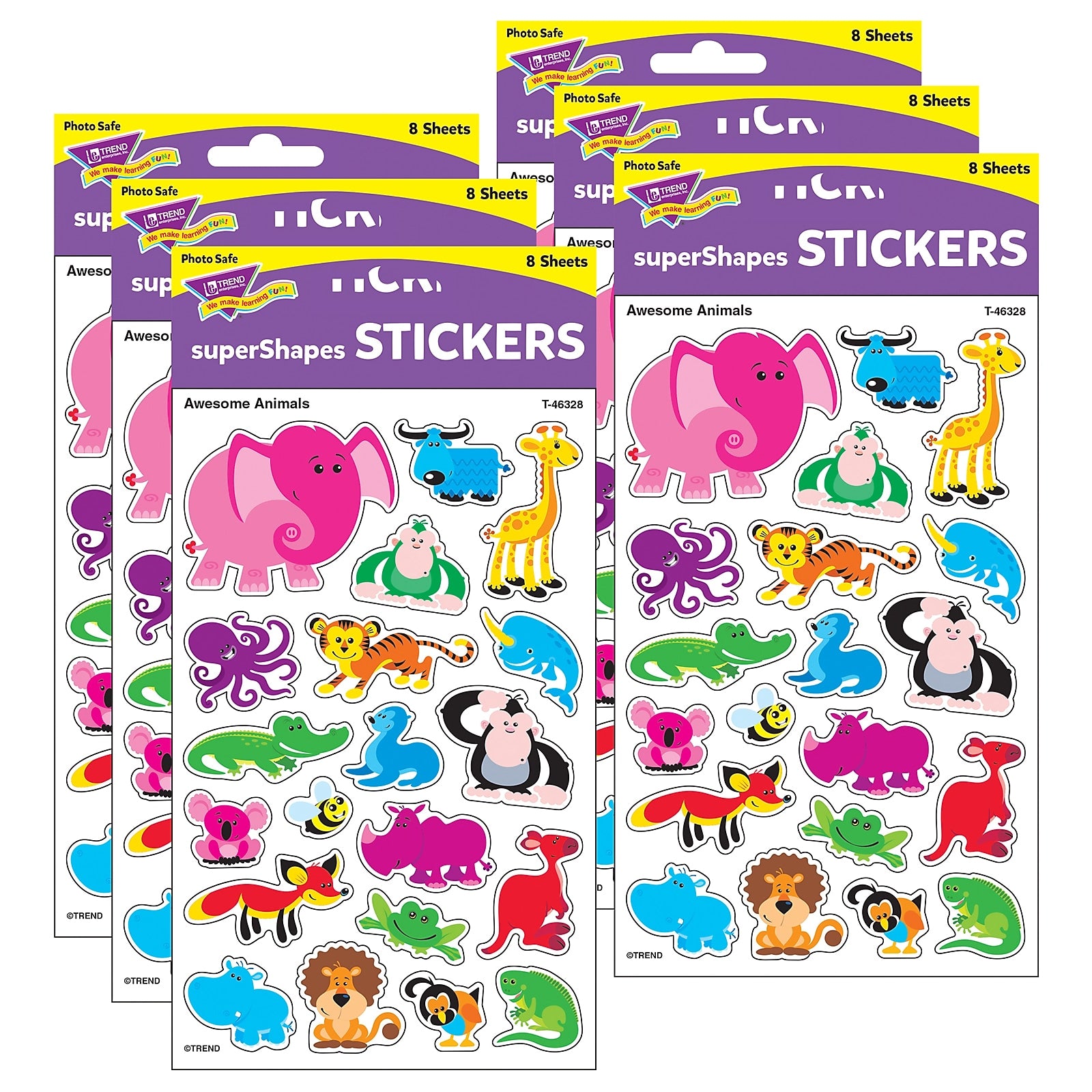 TREND Awesome Animals superShapes Stickers-Large, 160 Per Pack, 6 Packs (T-46328-6)