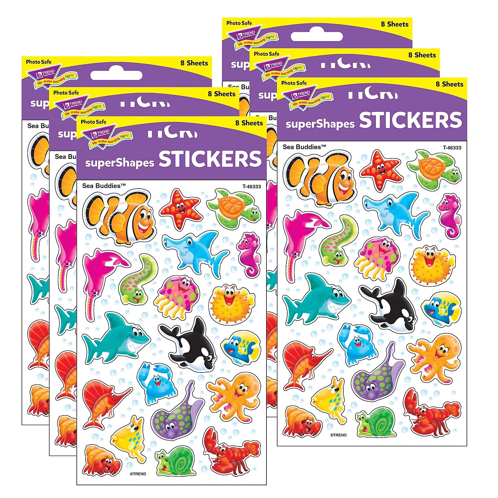 TREND Sea Buddies™ superShapes Stickers-Large, 160 Per Pack, 6 Packs (T-46333-6)