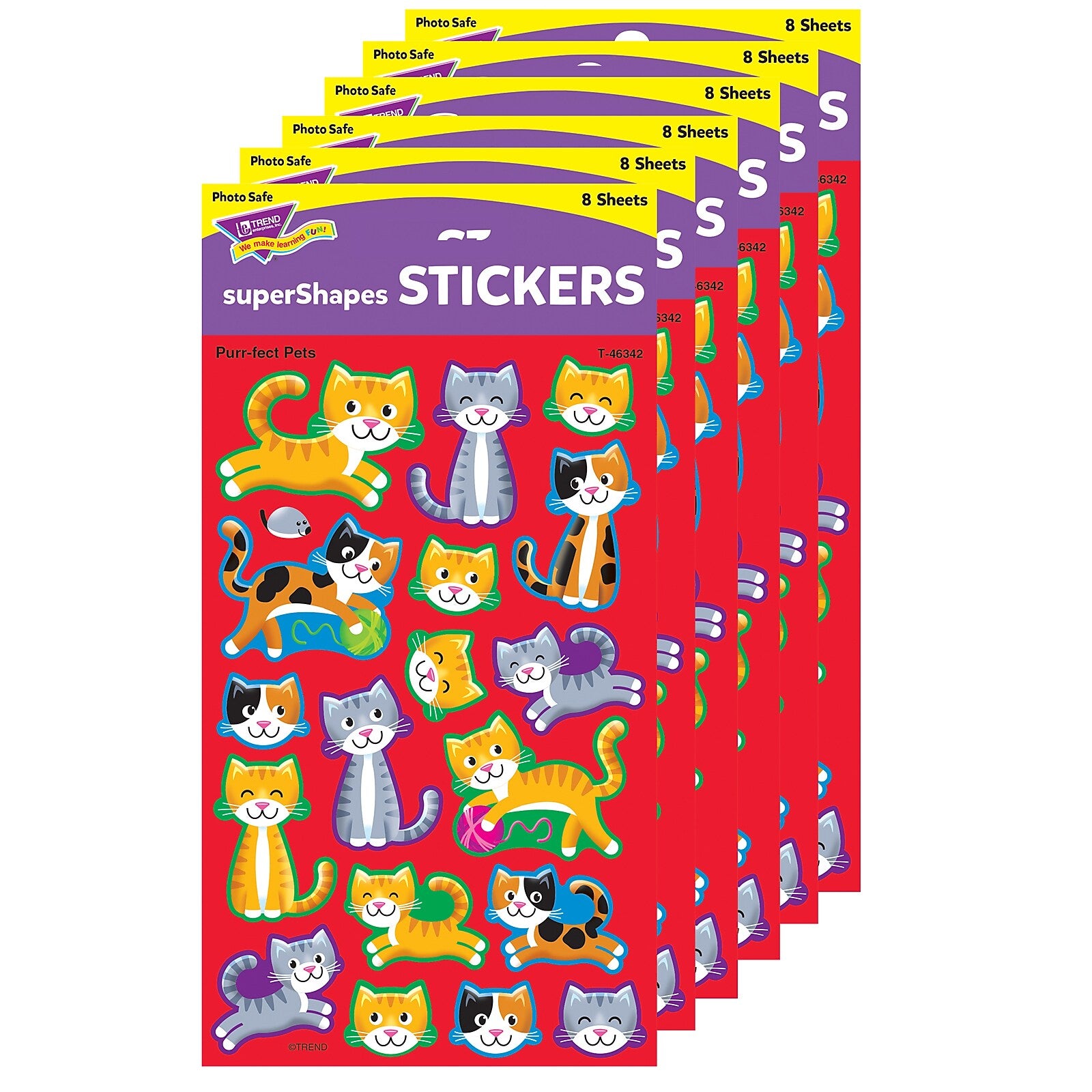 TREND Purr-fect Pets superShapes Stickers-Large, 144/Pack, 6 Packs (T-46342-6)