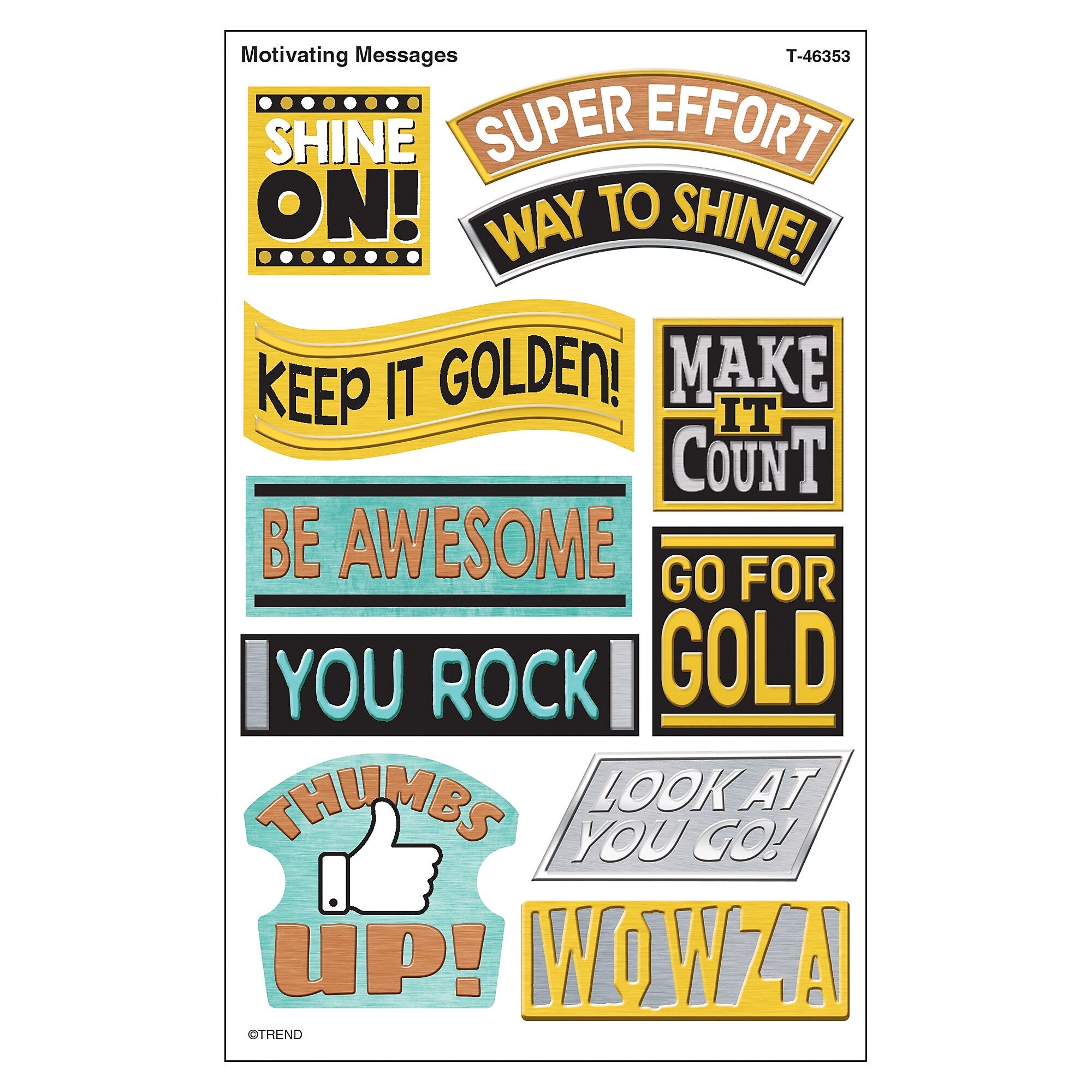 TREND I ♥ Metal Motivating Messages superShapes Stickers, Large, Assorted Colors, 88/Pack, 6 Packs (T-46353-6)
