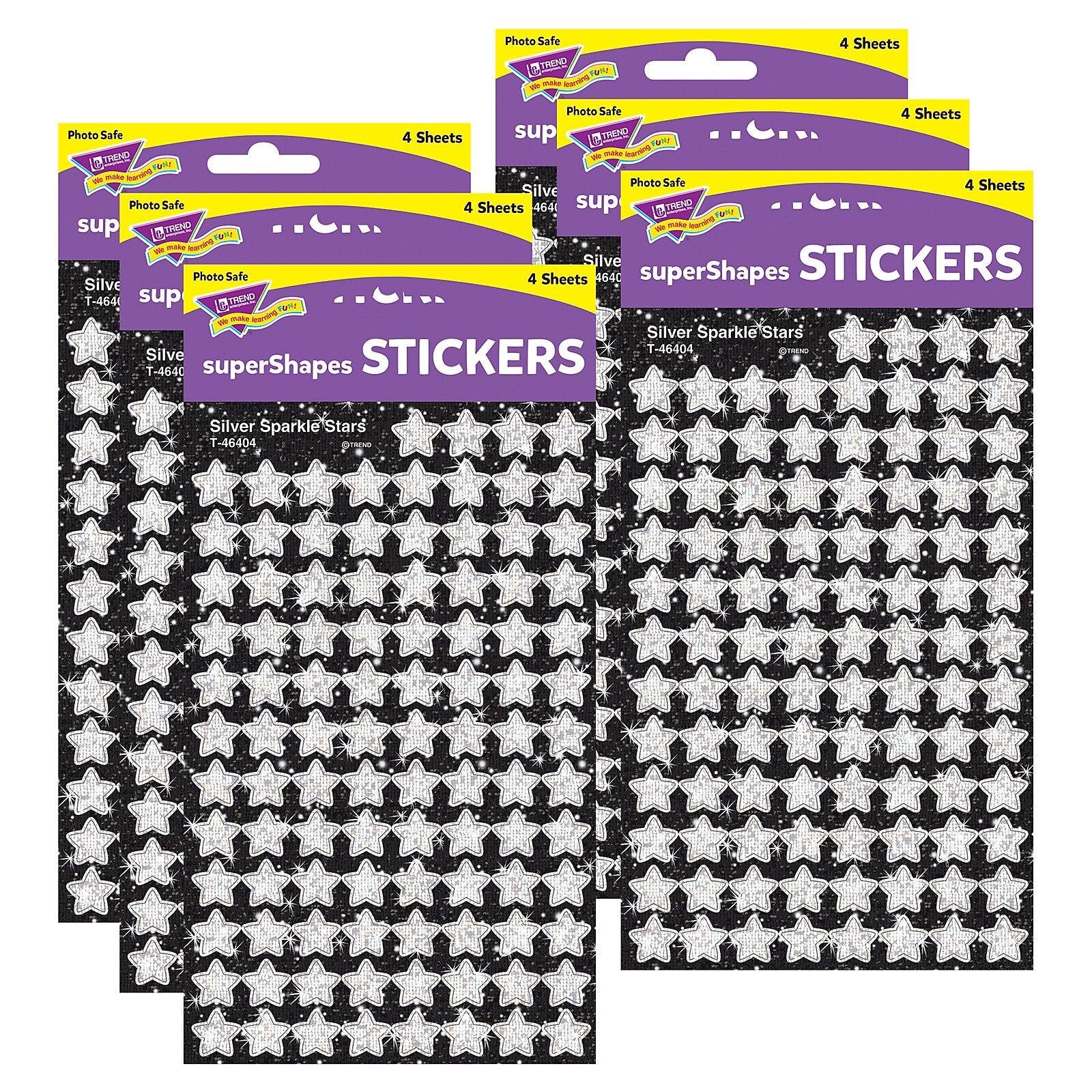 TREND Silver Sparkle Stars superShapes Stickers-Sparkle, 400 Per Pack, 6 Packs (T-46404-6)
