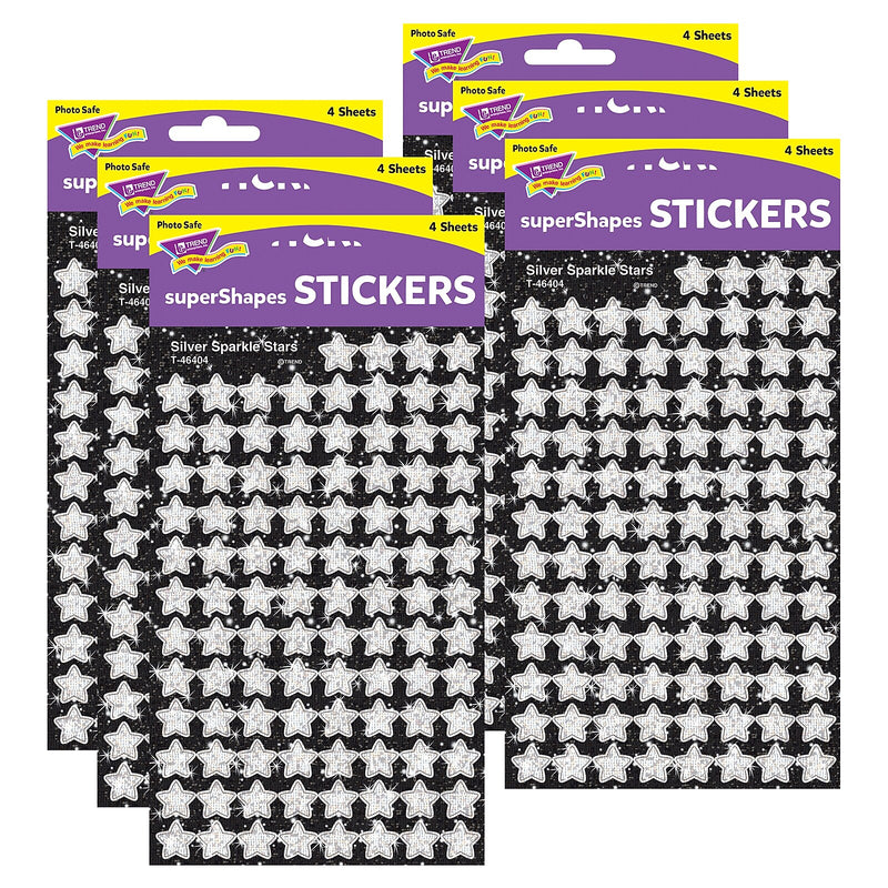 TREND Silver Sparkle Stars superShapes Stickers-Sparkle, 400 Per Pack, 6 Packs (T-46404-6)