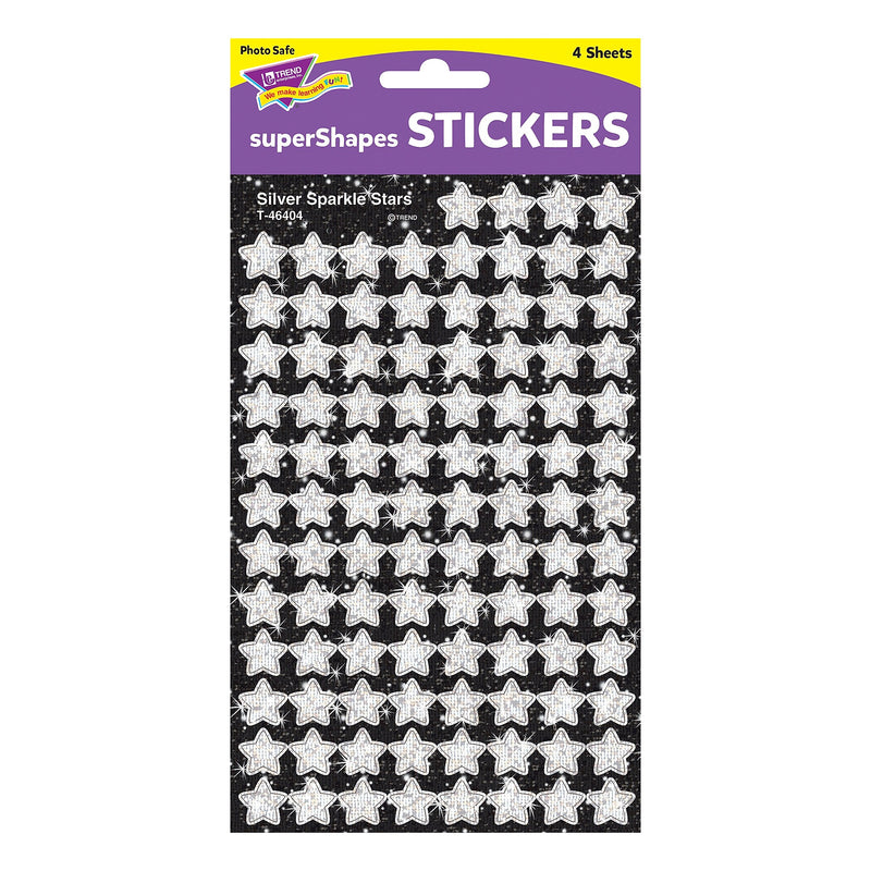 TREND Silver Sparkle Stars superShapes Stickers-Sparkle, 400 Per Pack, 6 Packs (T-46404-6)