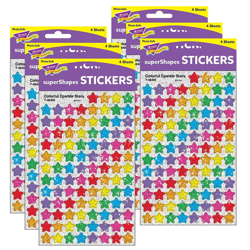TREND Colorful Sparkle Stars superShapes Stickers, 400 Per Pack, 6 Packs (T-46405-6)
