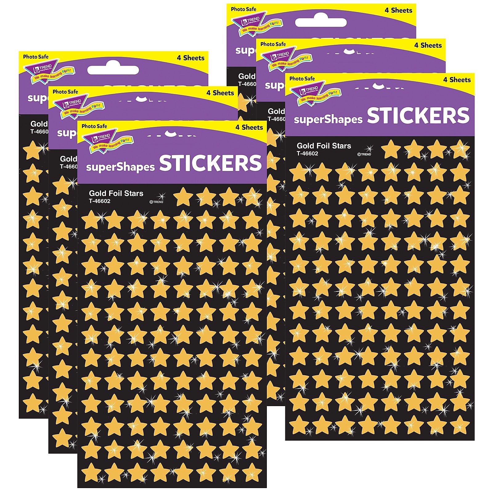 TREND Gold Foil Stars superShapes Stickers, 400 Per Pack, 6 Packs (T-46602-6)