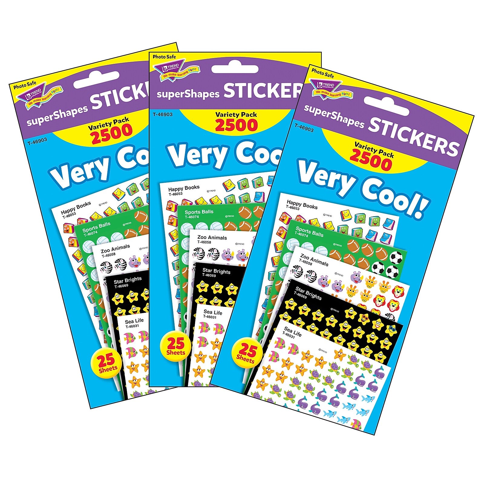 TREND Very Cool! superShapes Stickers Variety Pack, 2500 Per Pack, 3 Packs (T-46903-3)