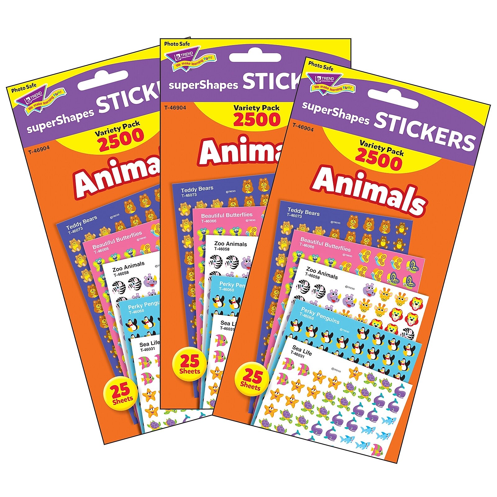 TREND Animals superShapes Stickers Variety Pack, 2500 Per Pack, 3 Packs (T-46904-3)