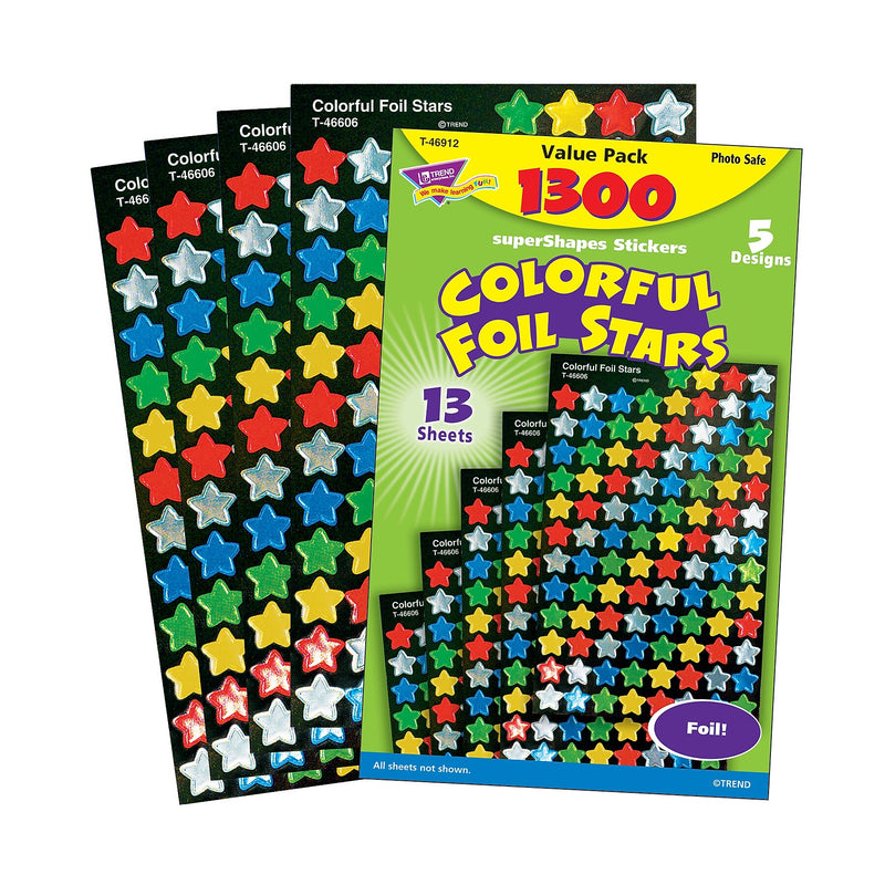 TREND Colorful Foil Stars superShapes Value Pack, 1300/Pack, 3 Packs (T-46912-3)