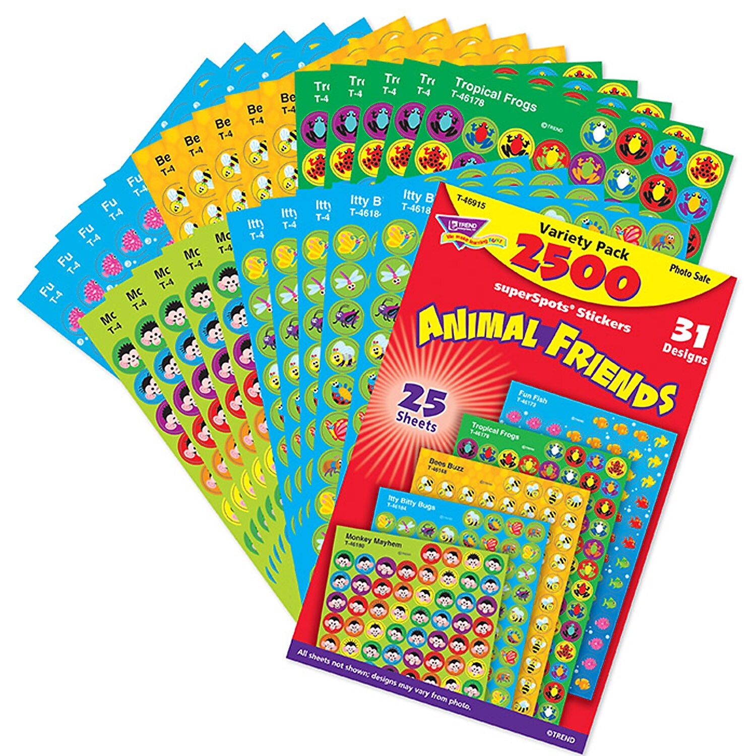 TREND Animal Friends superSpots Stickers Variety Pack, 2500 Per Pack, 3 Packs (T-46915-3)
